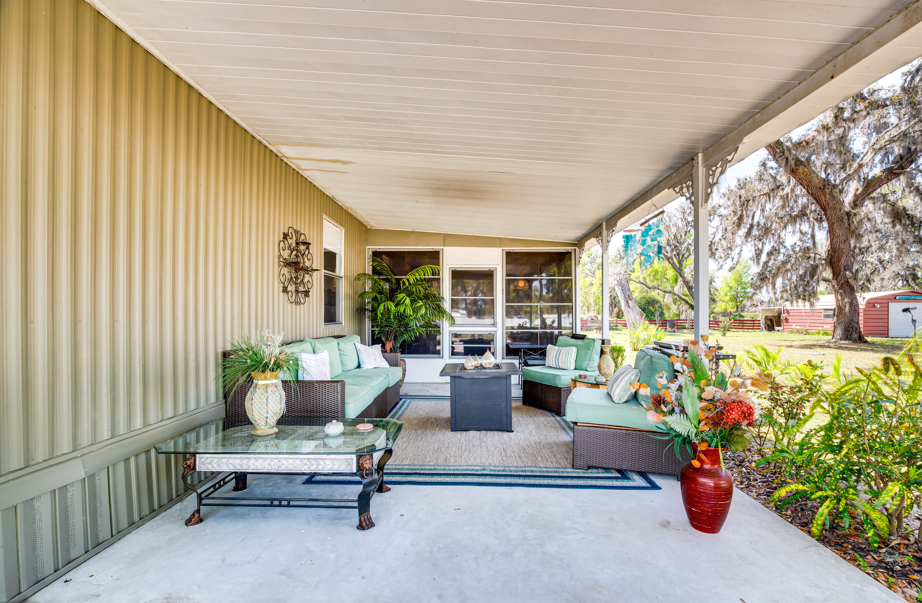 House Exterior | Covered Patio w/ Seating | Gas Fire Table
