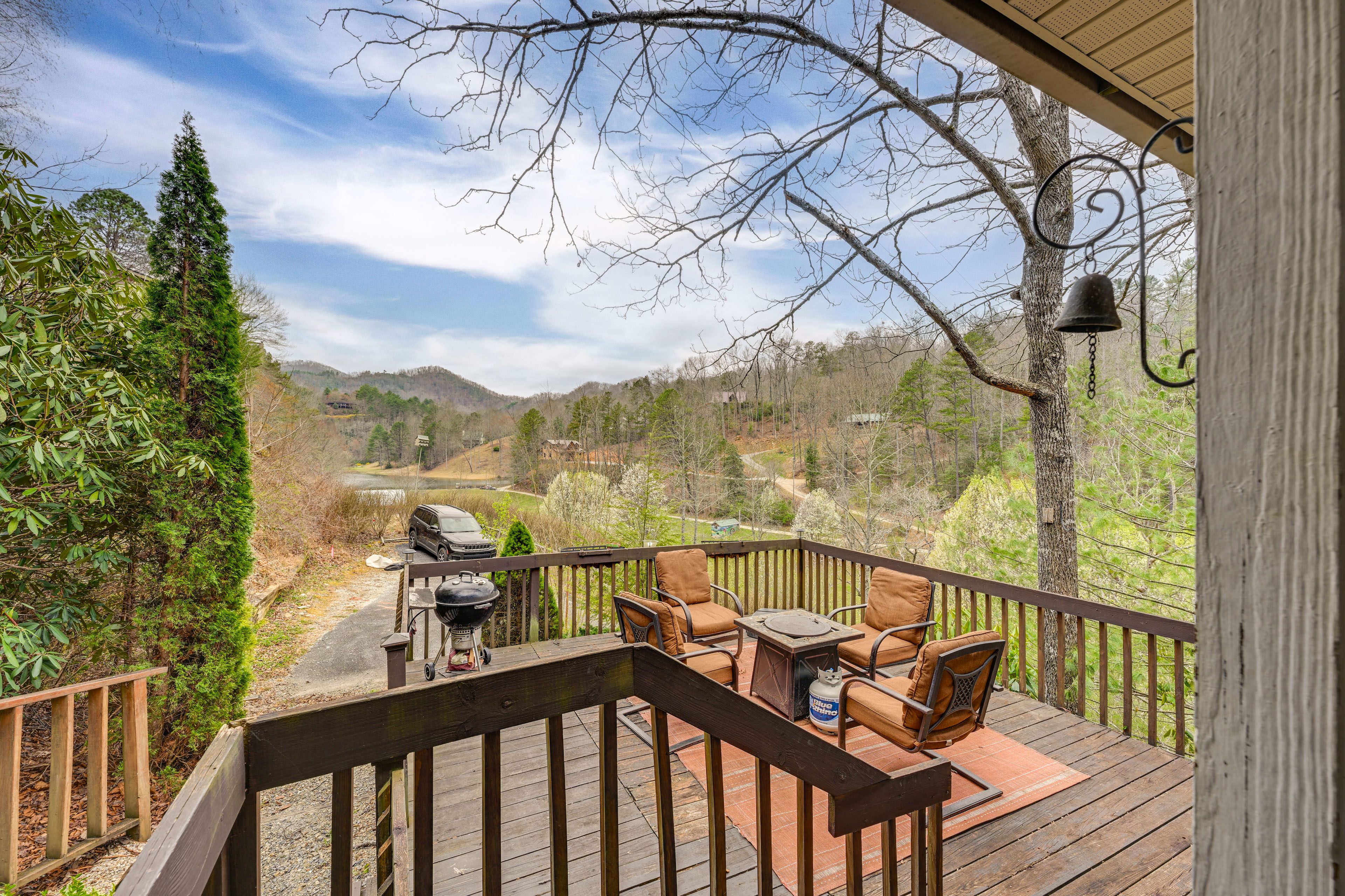 Deck | Gas Fire Pit Table | Charcoal Grill | Outdoor Seating