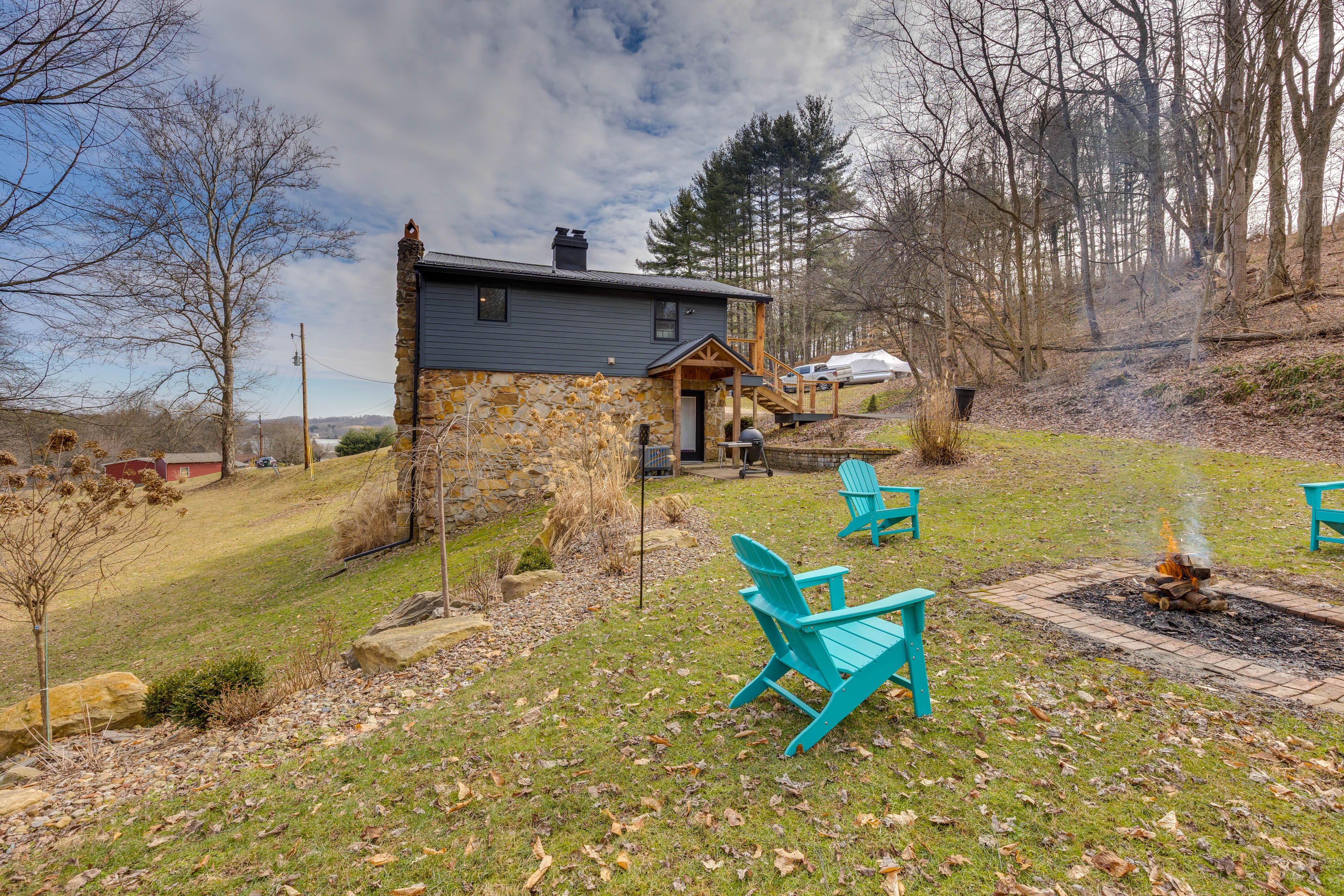 Cabin Exterior | Charcoal Grill | Fire Pit | Private Yard