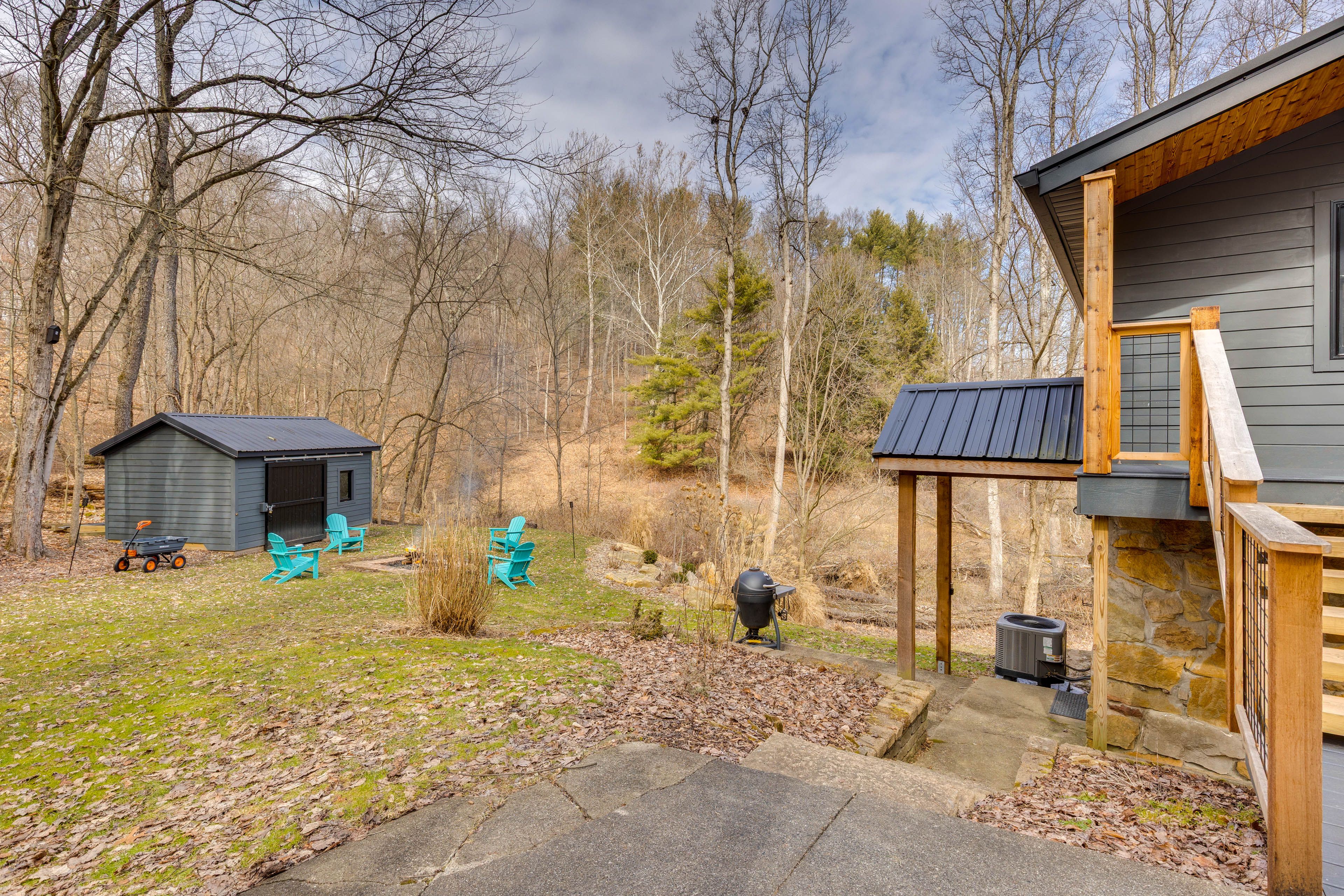 Cabin Exterior | Charcoal Grill | Fire Pit | Private Yard