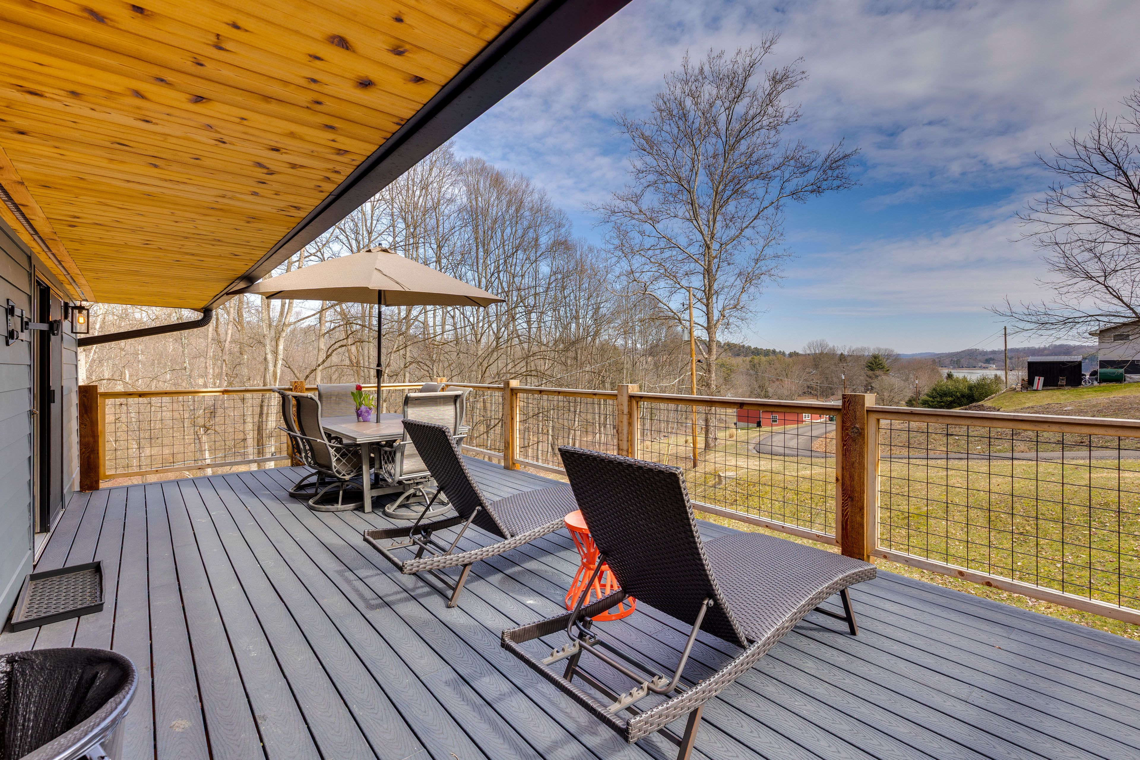 Cabin Exterior | Furnished Deck | Dining Area