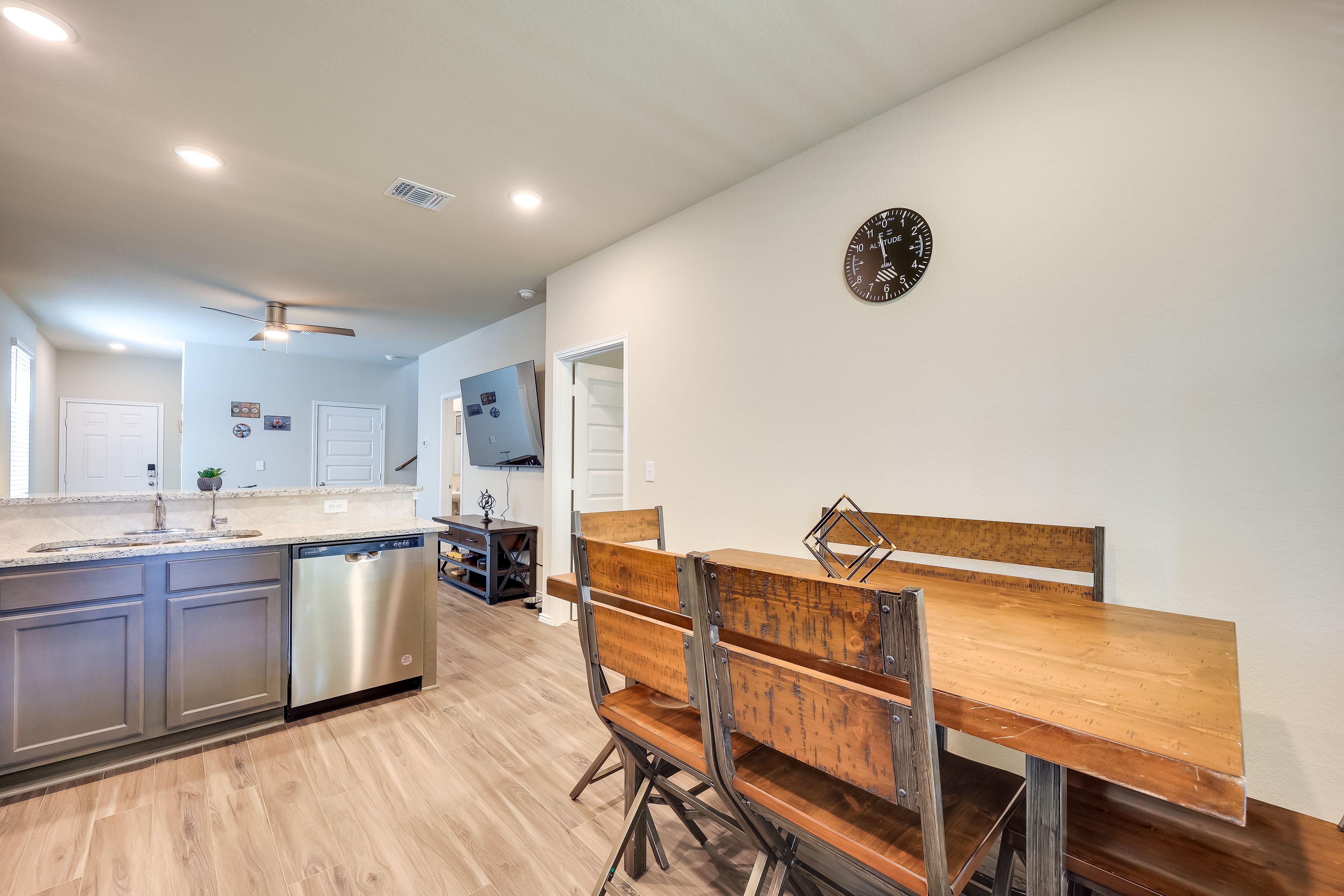 Dining Area | Dishware & Flatware | Central A/C & Heat | 1st Floor
