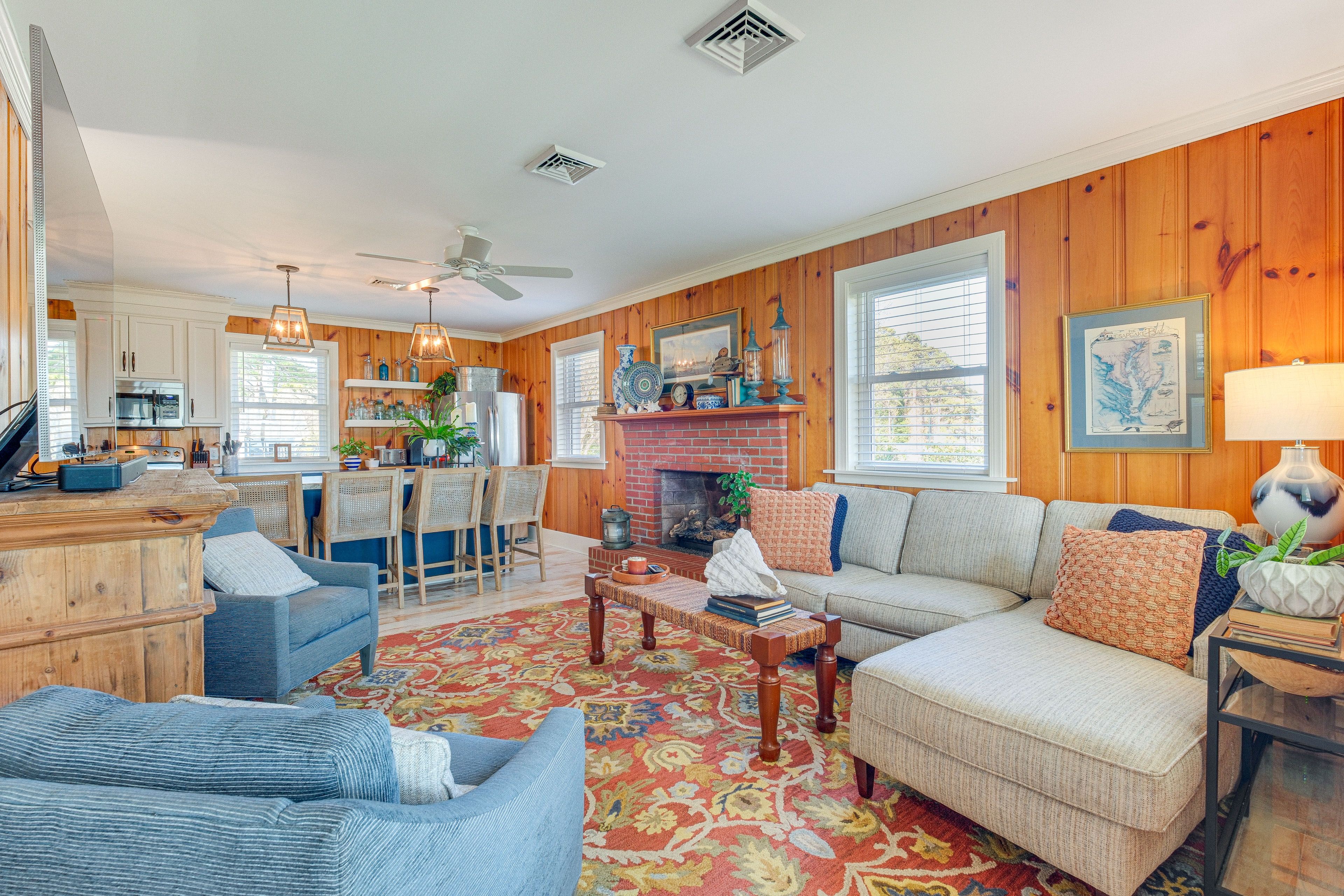 Living Room | Single-Story Cottage | Free WiFi | Central Heat & A/C