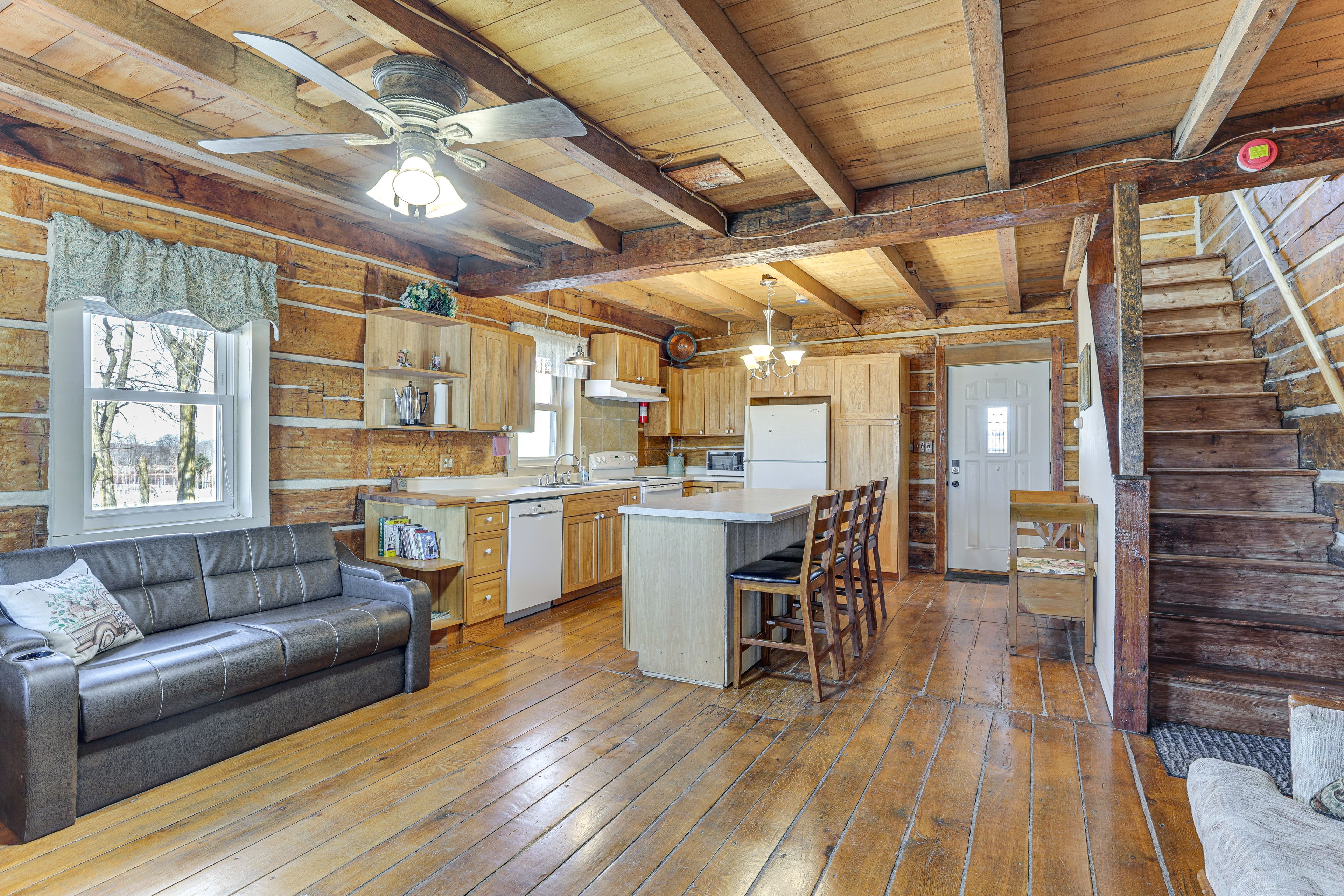 Living Room | 2-Story Cabin | Full Sleeper Sofa | Furnace Heating
