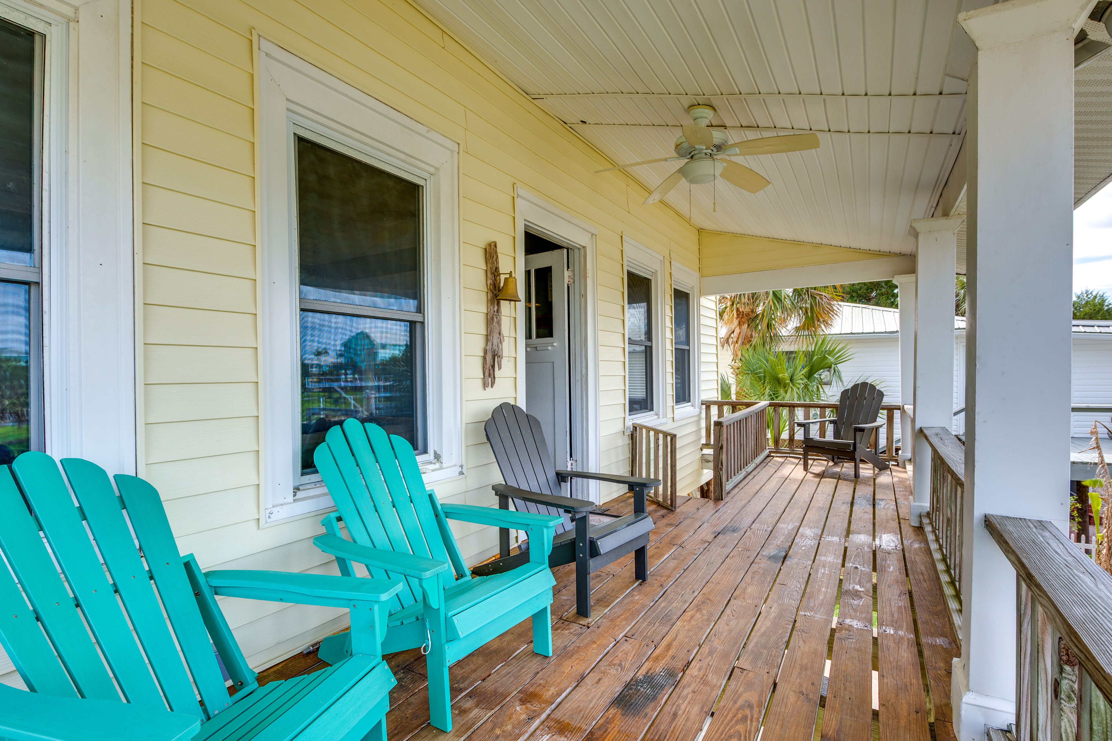 Deck | Adirondack Chairs | Ceiling Fan | Water View