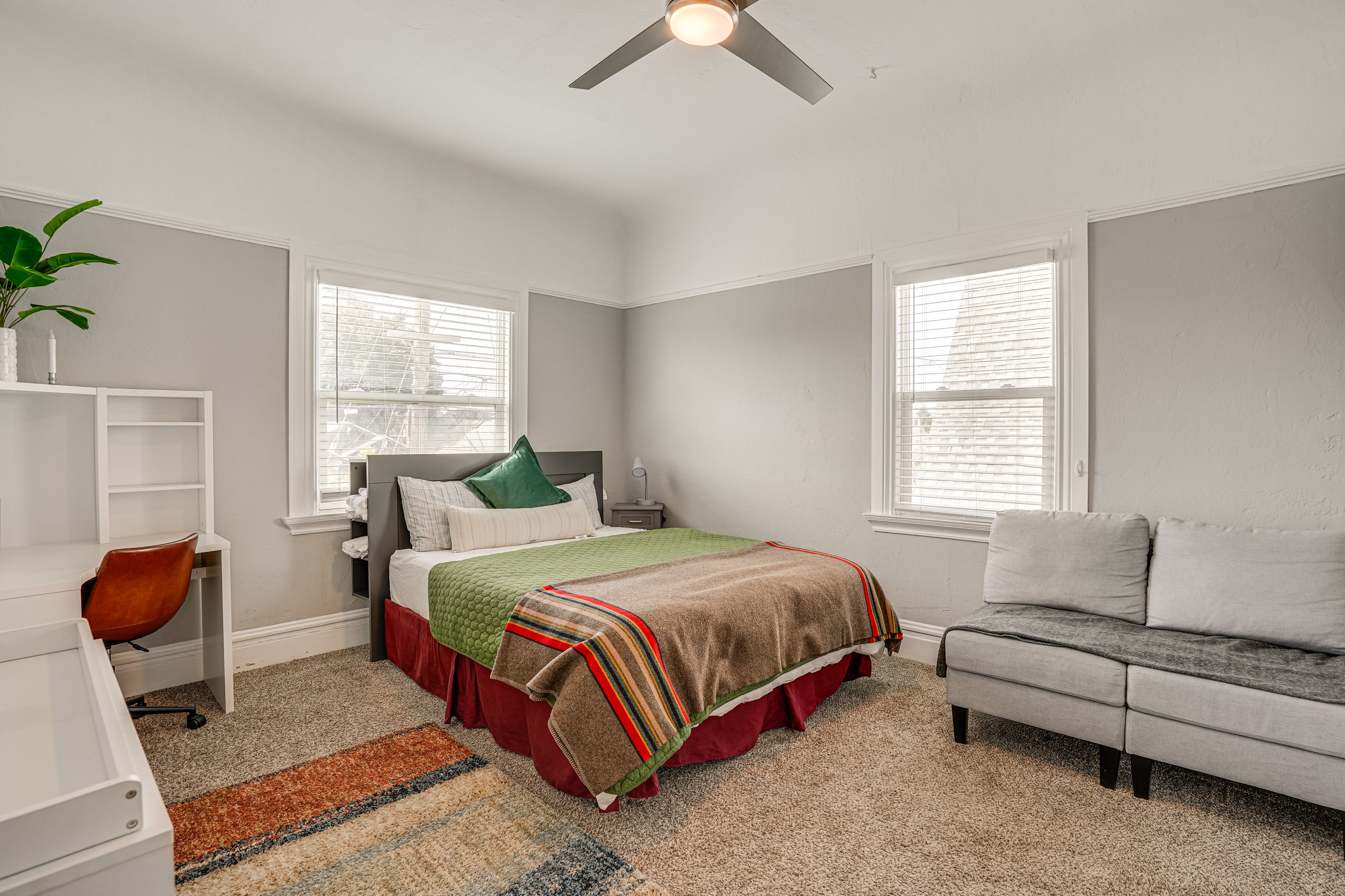 Bedroom | 2nd Floor | Queen Bed | Full Futon | Laptop-Friendly Workspace