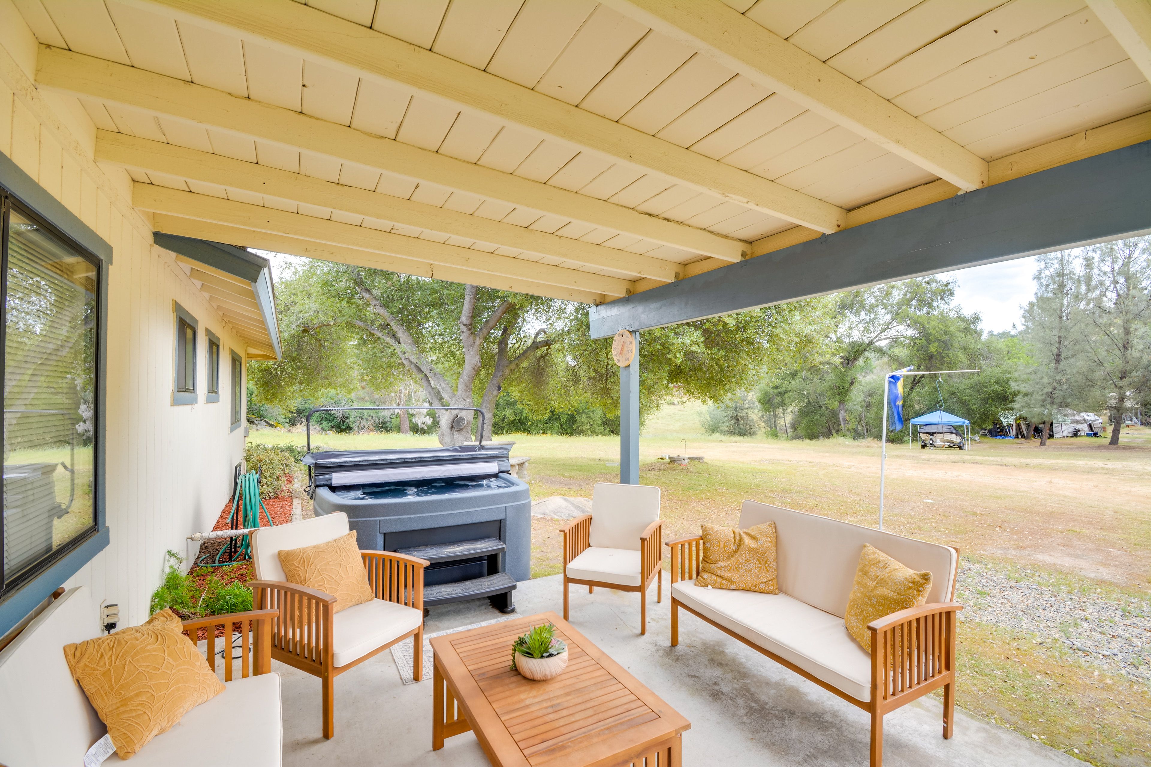 Covered Porch w/ Seating | Private Hot Tub