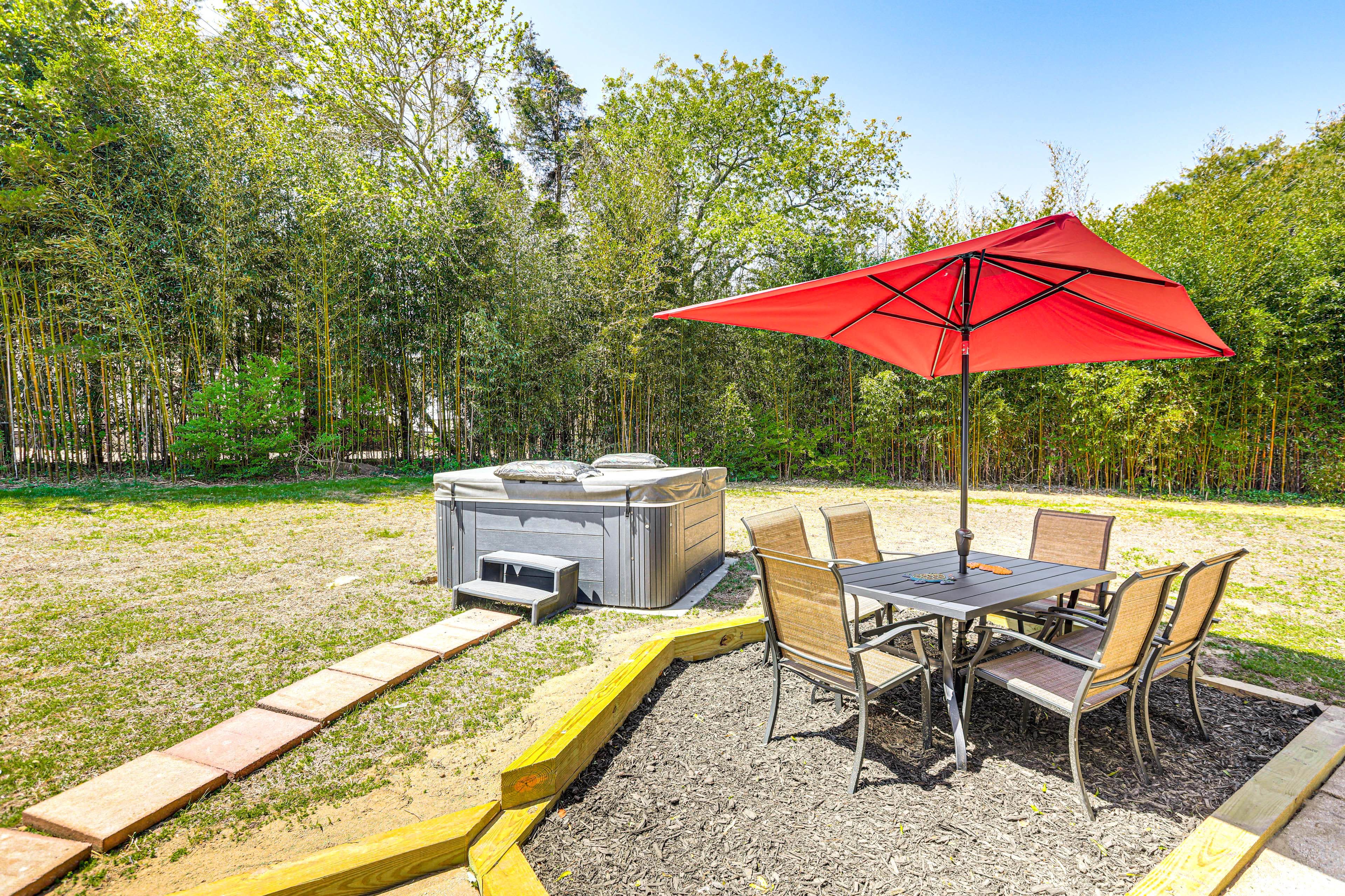 Tree-Lined Yard | Hot Tub