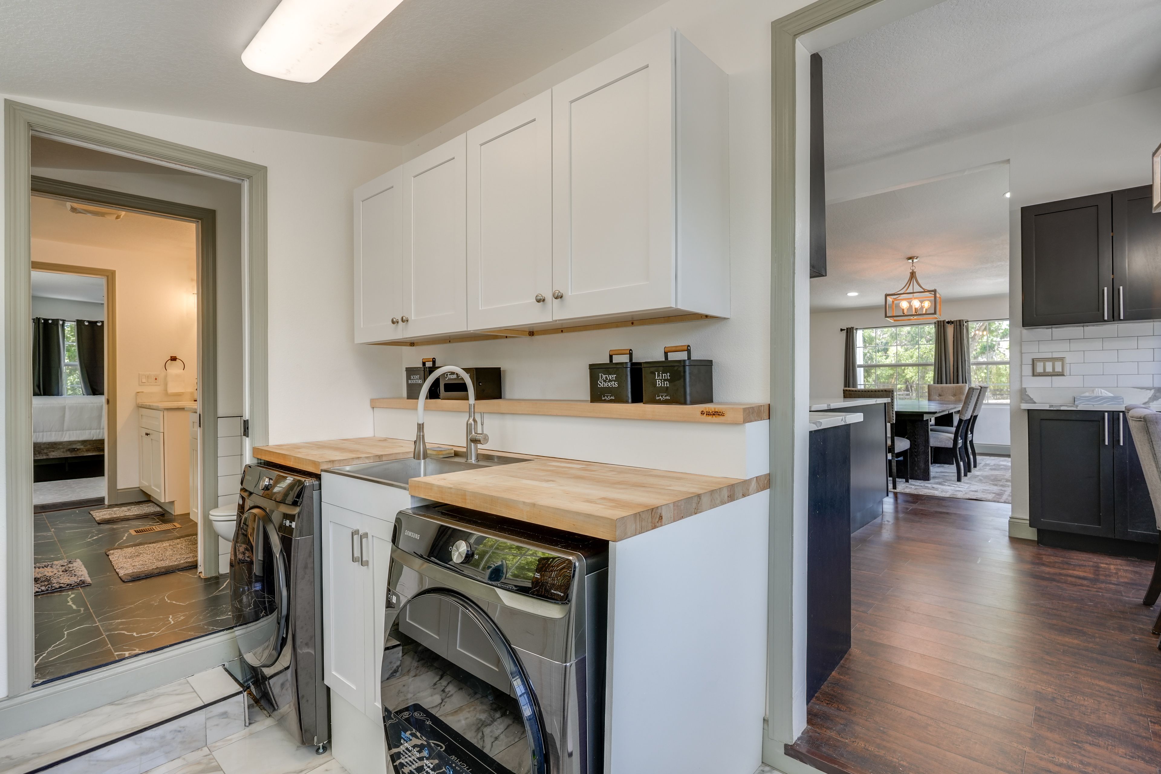 Laundry Area | 1st Floor (1 Step Required) | Washer/Dryer | Iron/Board