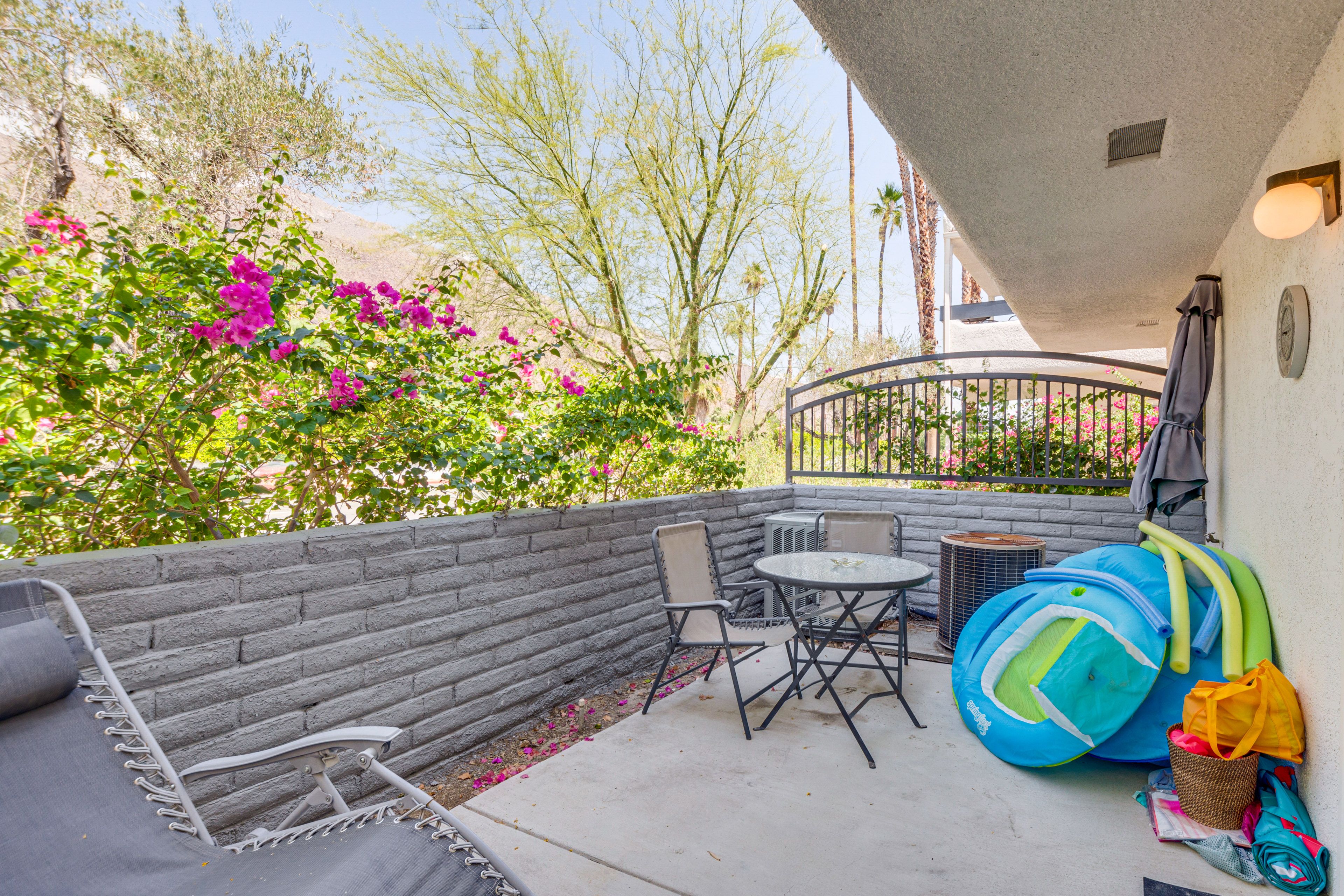 Private Patio | Pool Towels & Floaties | Shade Umbrella