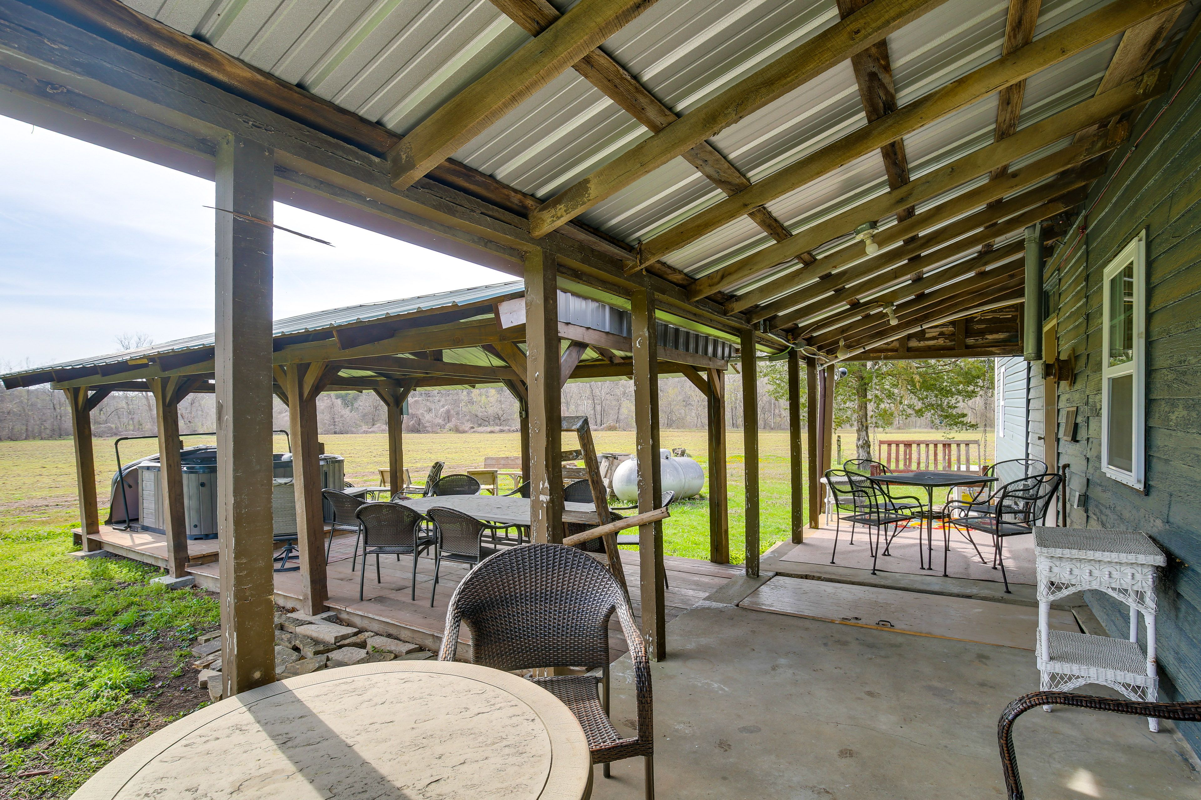 Covered Patio | Private Hot Tub | Outdoor Seating & Dining