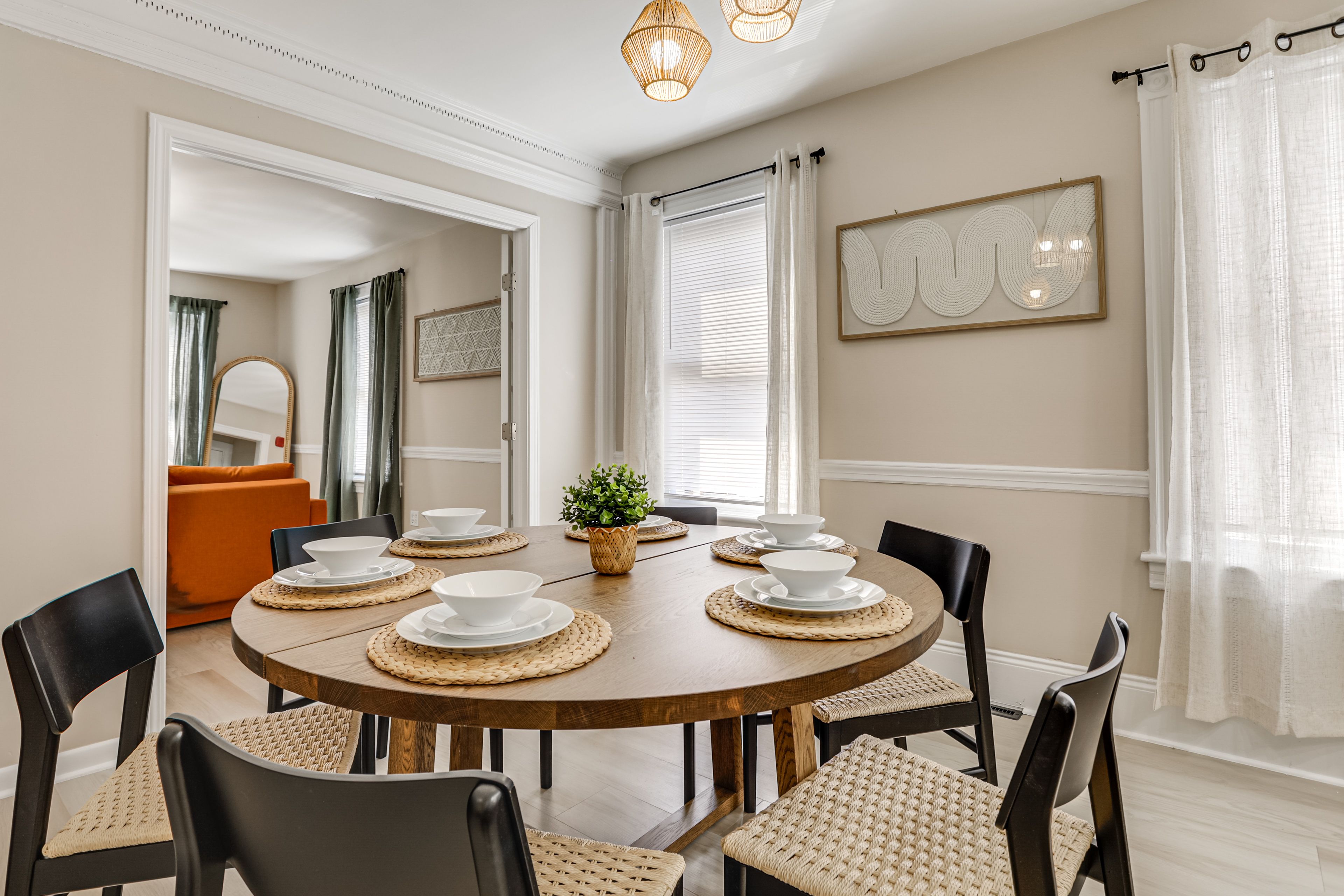Dining Room | Single-Story Apartment on Upper Floor | Dishware & Flatware