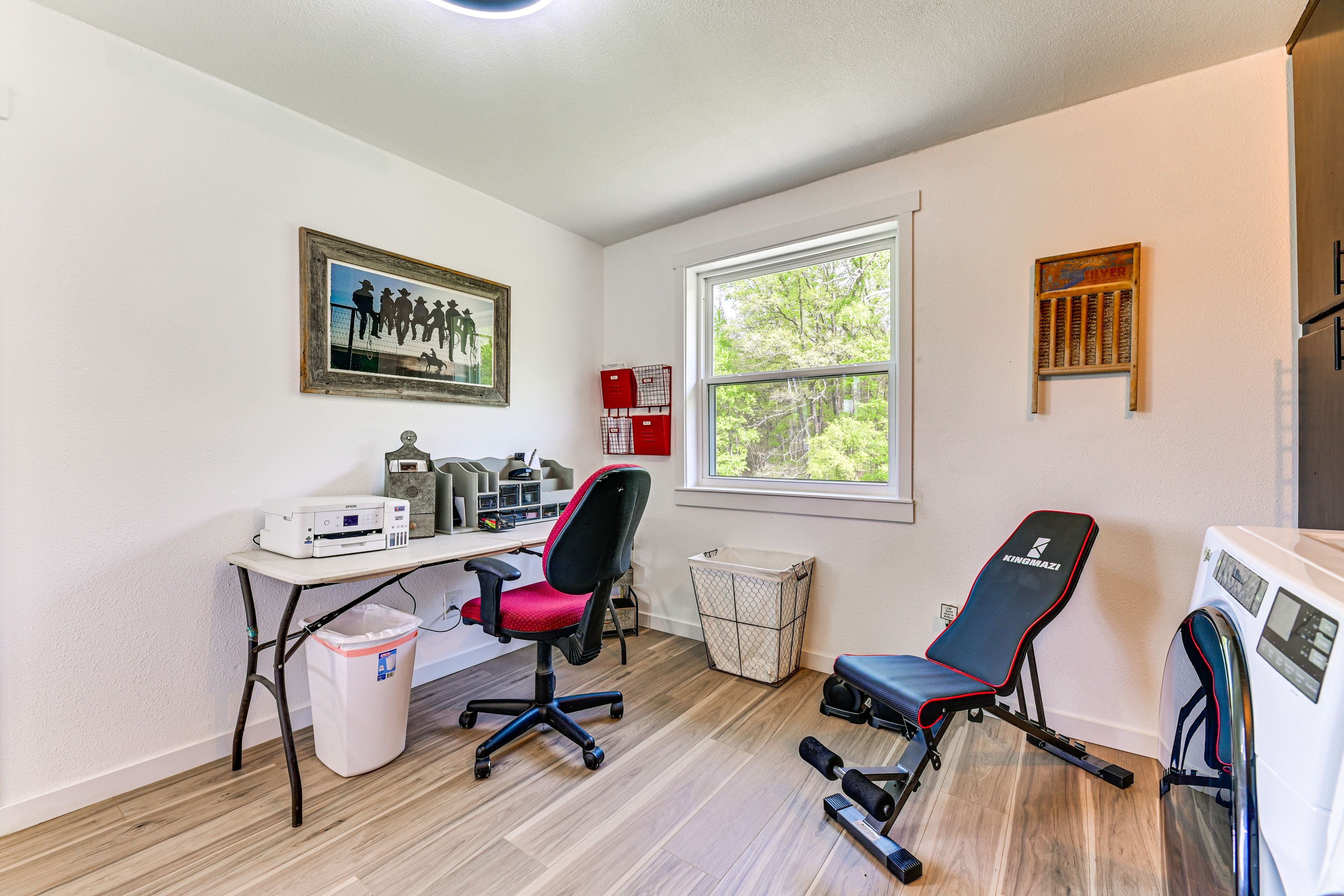 Office & Laundry Room | Dedicated Workspace | 1 Interior Step