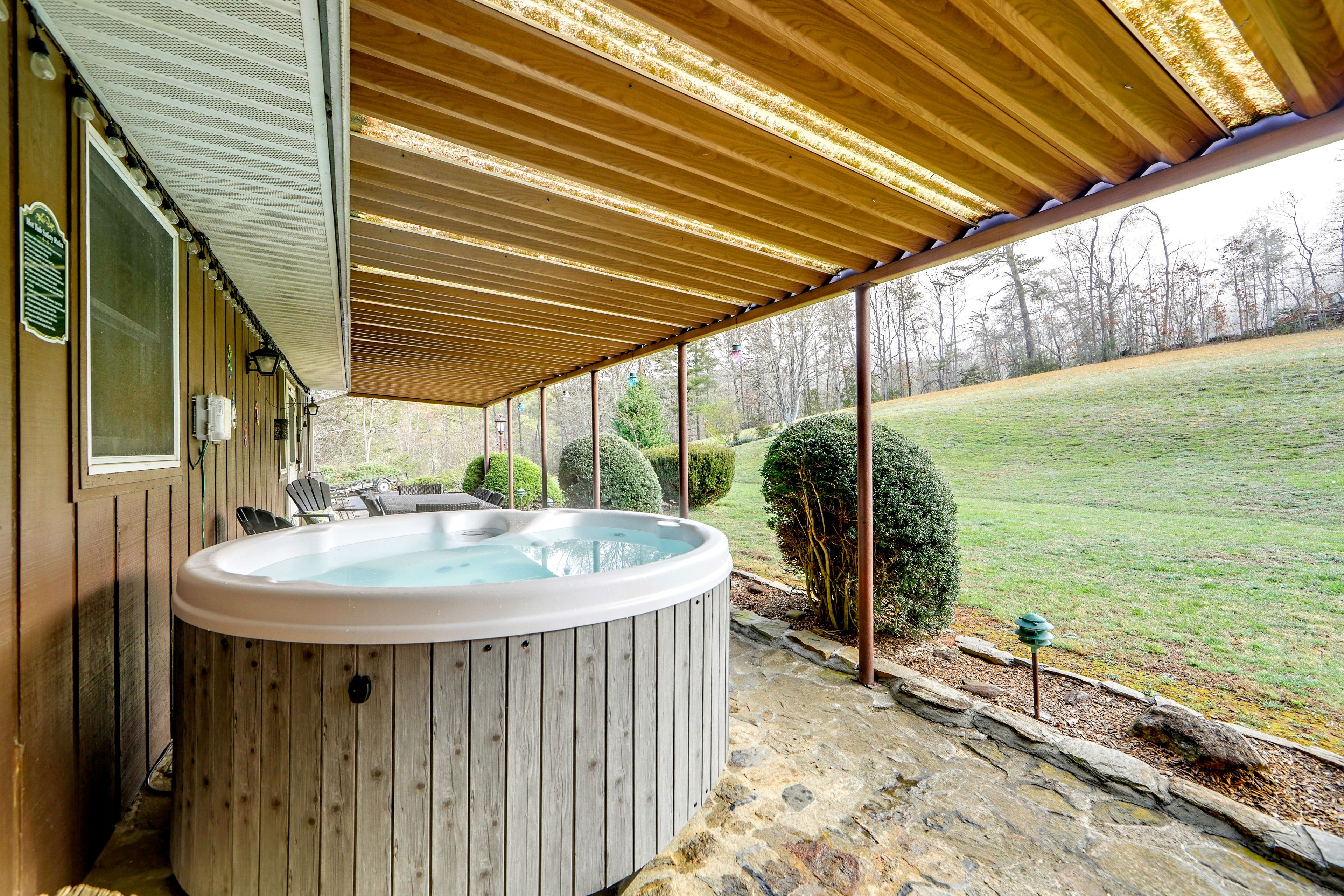 Rear Porch | Outdoor Dining | Private Hot Tub
