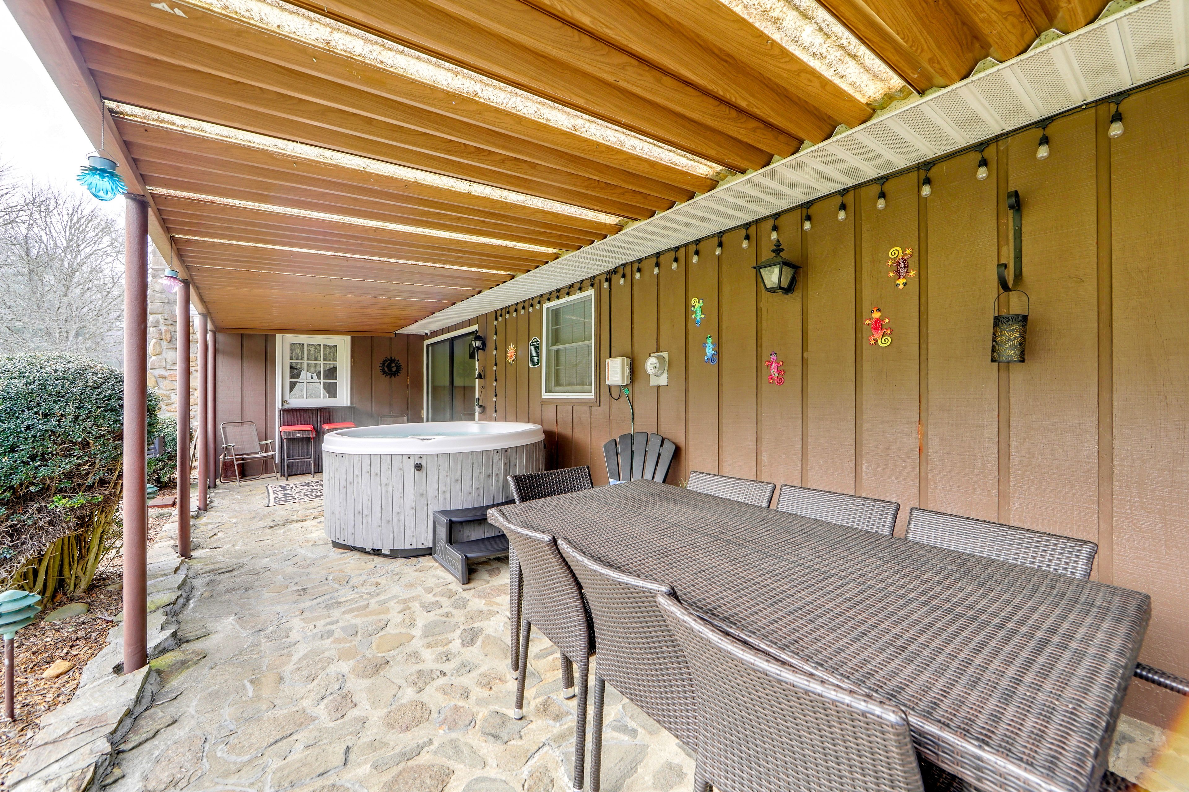 Rear Porch | Outdoor Dining | Private Hot Tub