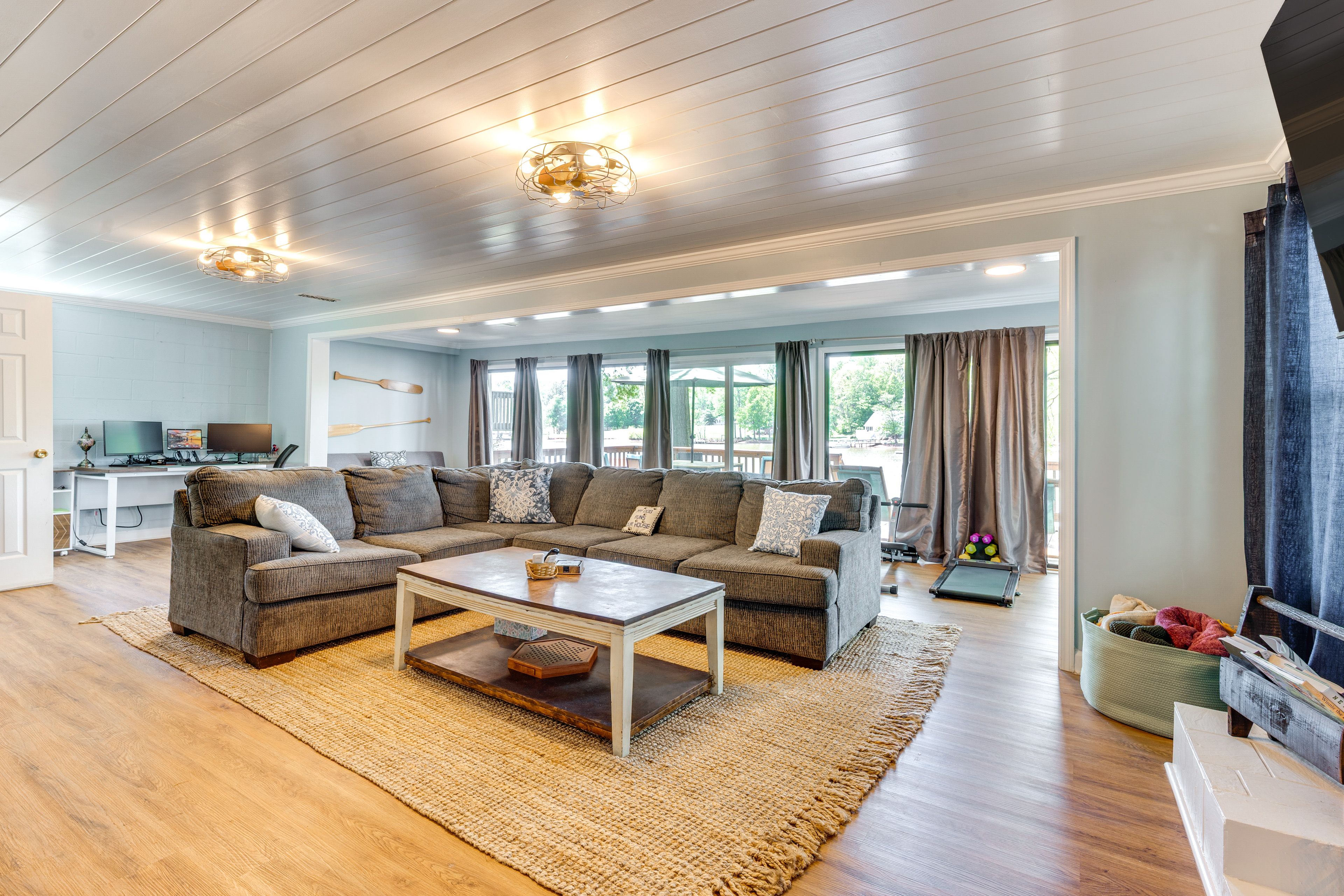 Living Room | Lower Level | Twin Futon | Desk | Mini Home Gym | Lake View