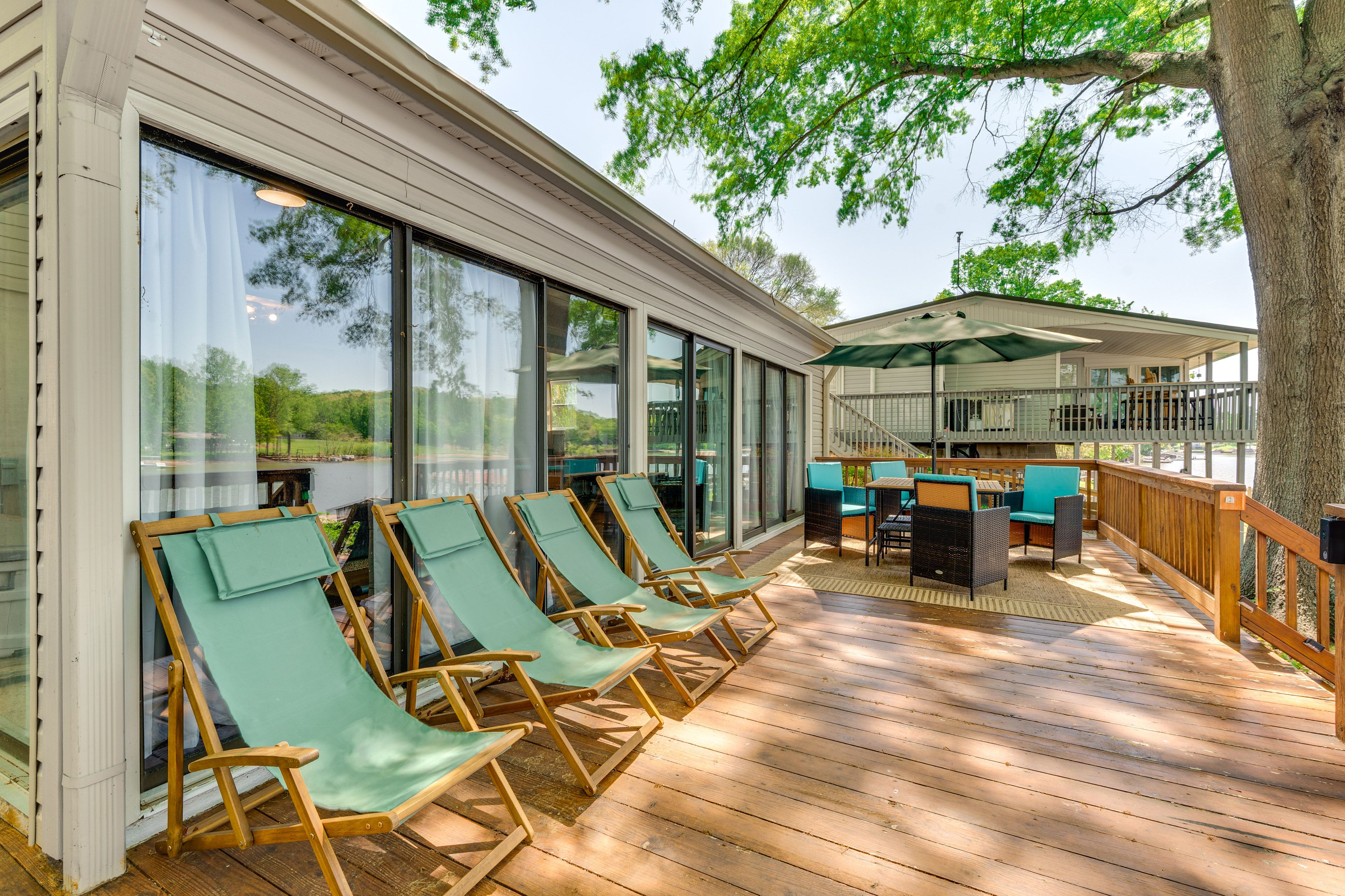 Deck | Dining Area | Lounge Chairs | 2-Story Home