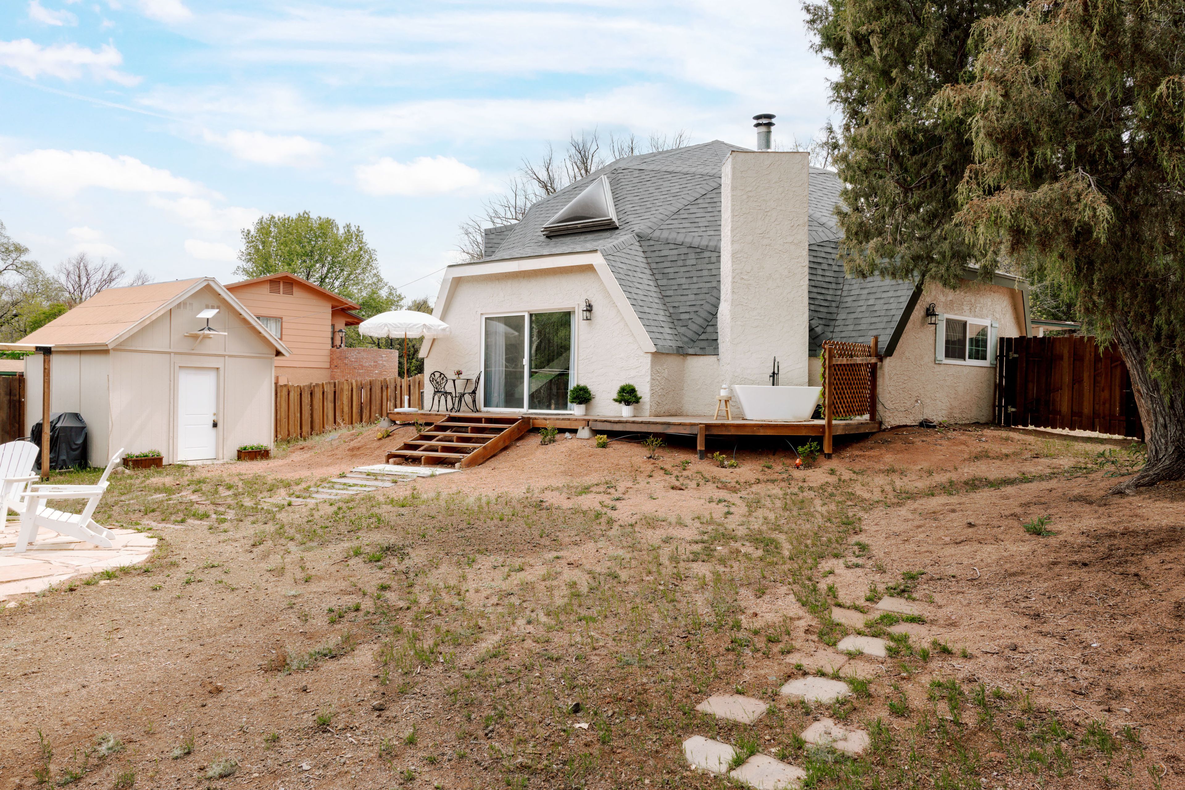 Property Exterior | Deck w/ Bistro Table & Soaking Tub