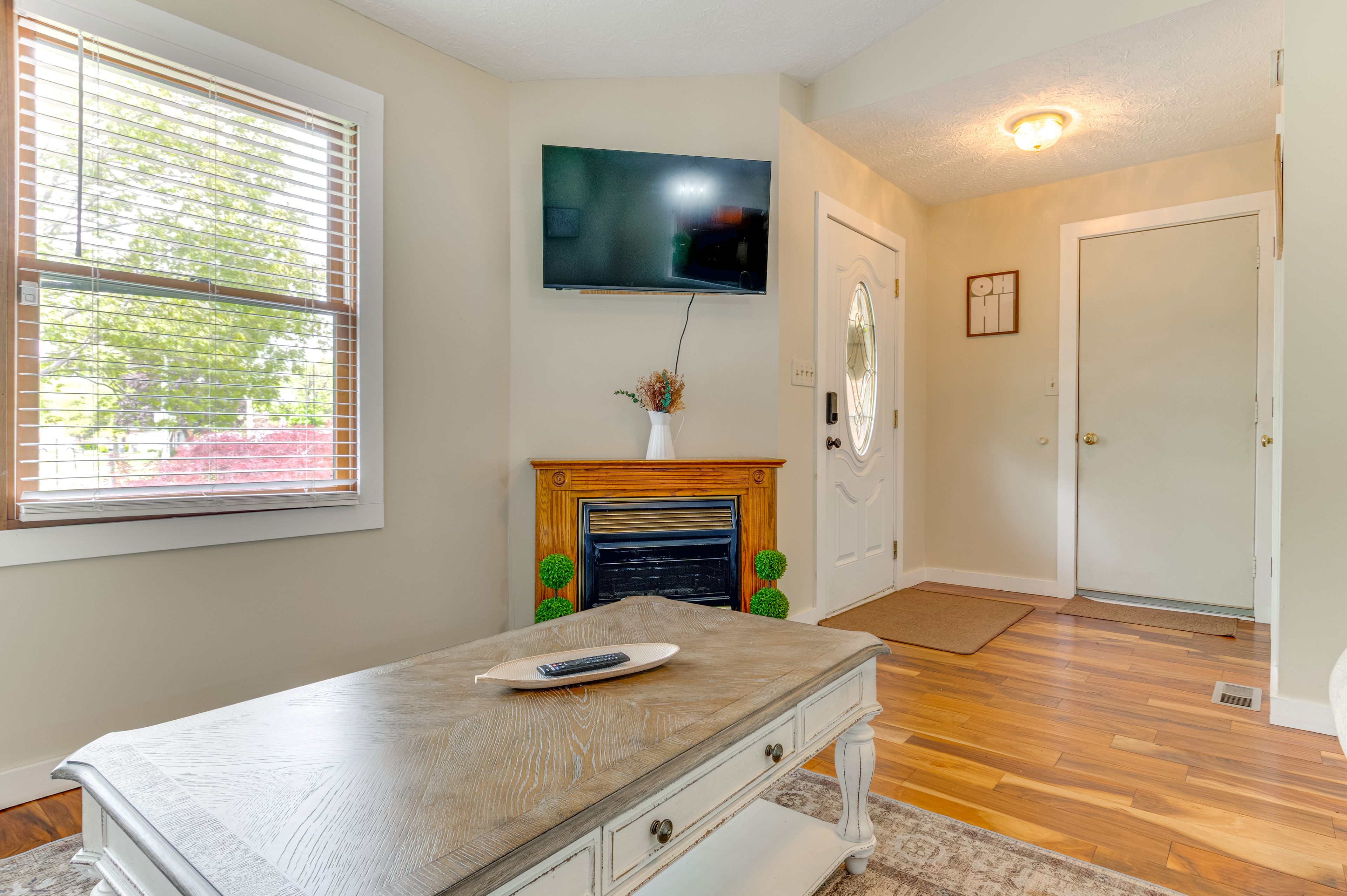 Living Room | Queen Sleeper Sofa | Decorative Fireplace | Space Heater