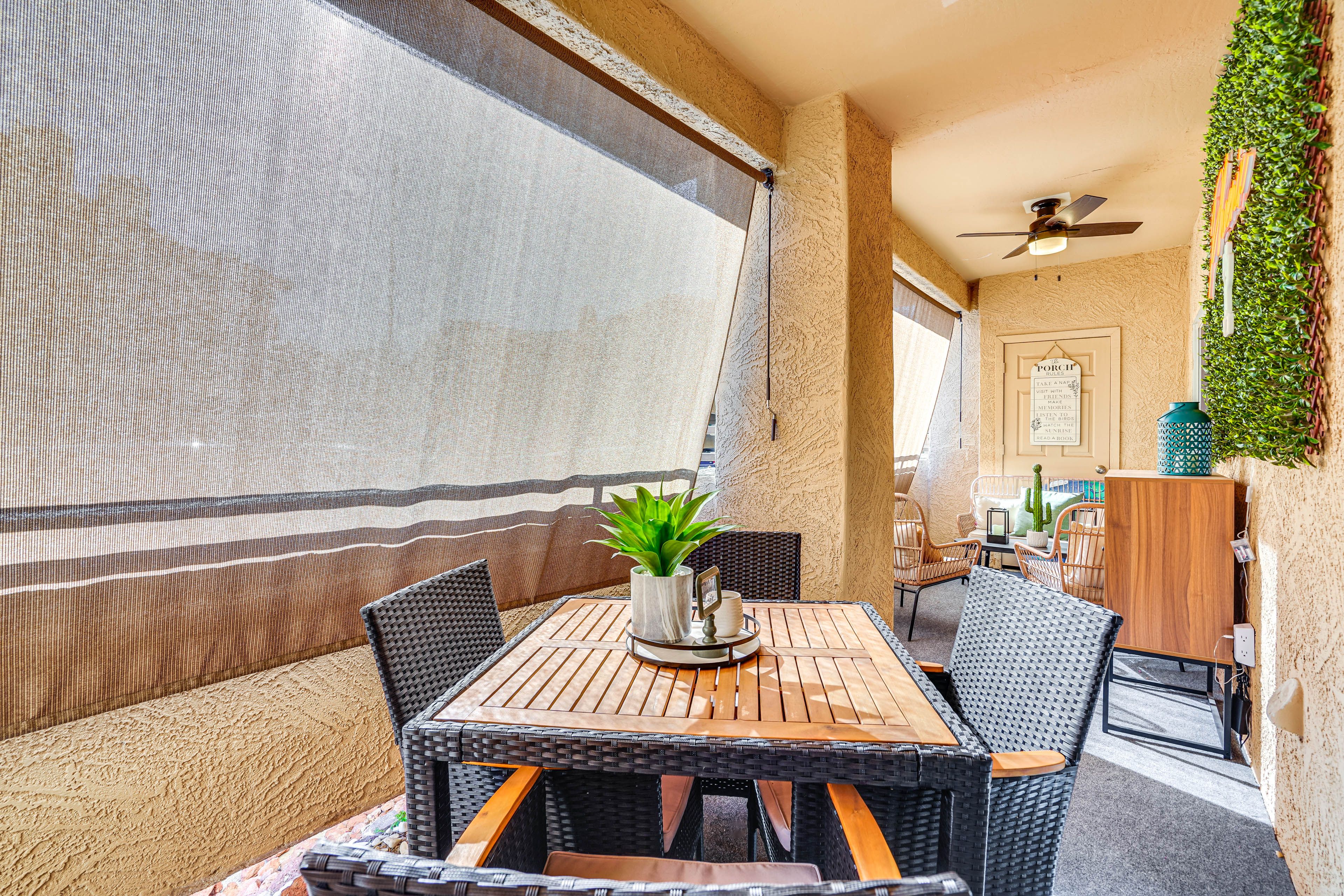 Patio | Dining Area | Single-Story Condo