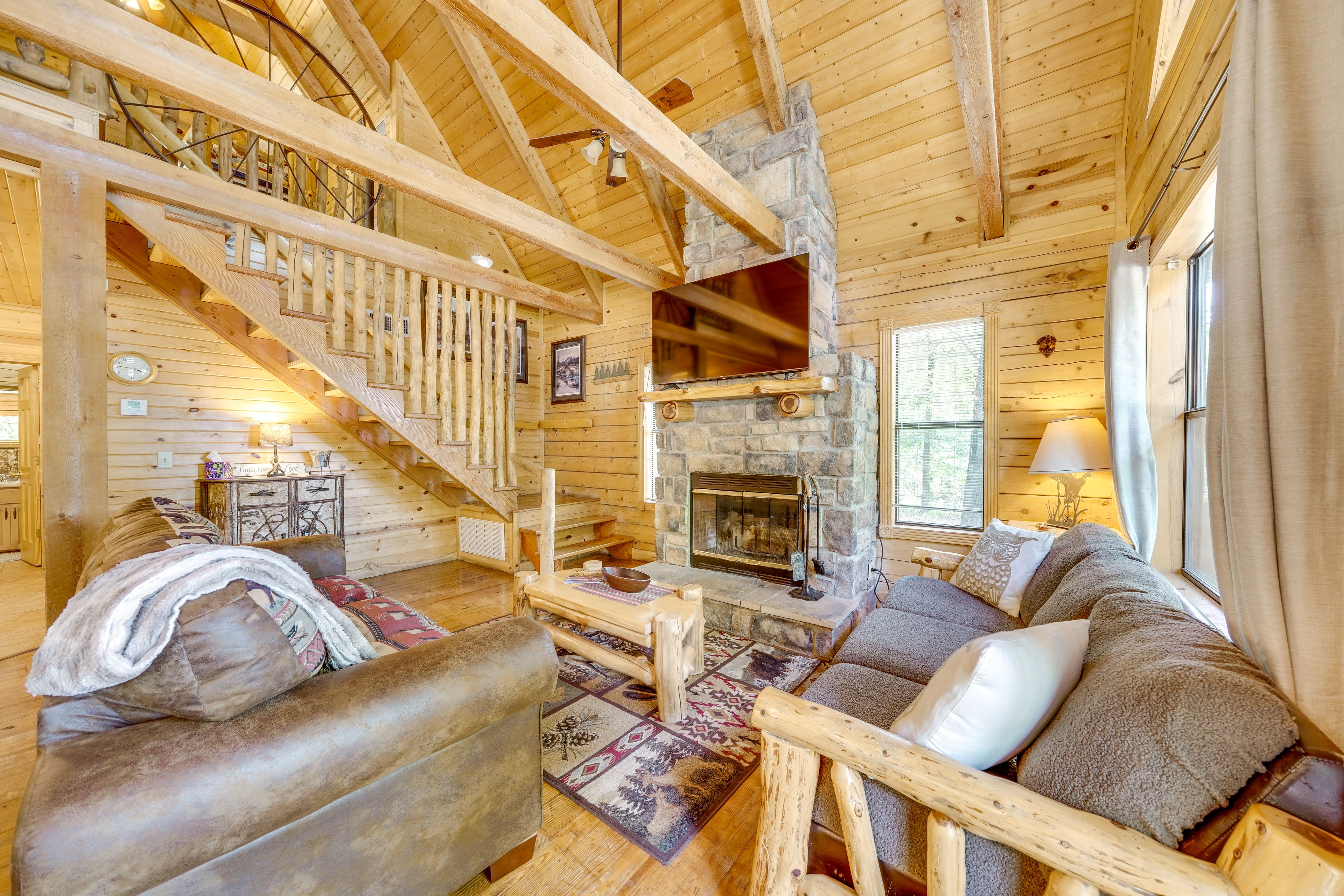 Living Room | TV | Fireplace | Queen Sleeper Sofa | 1st Floor