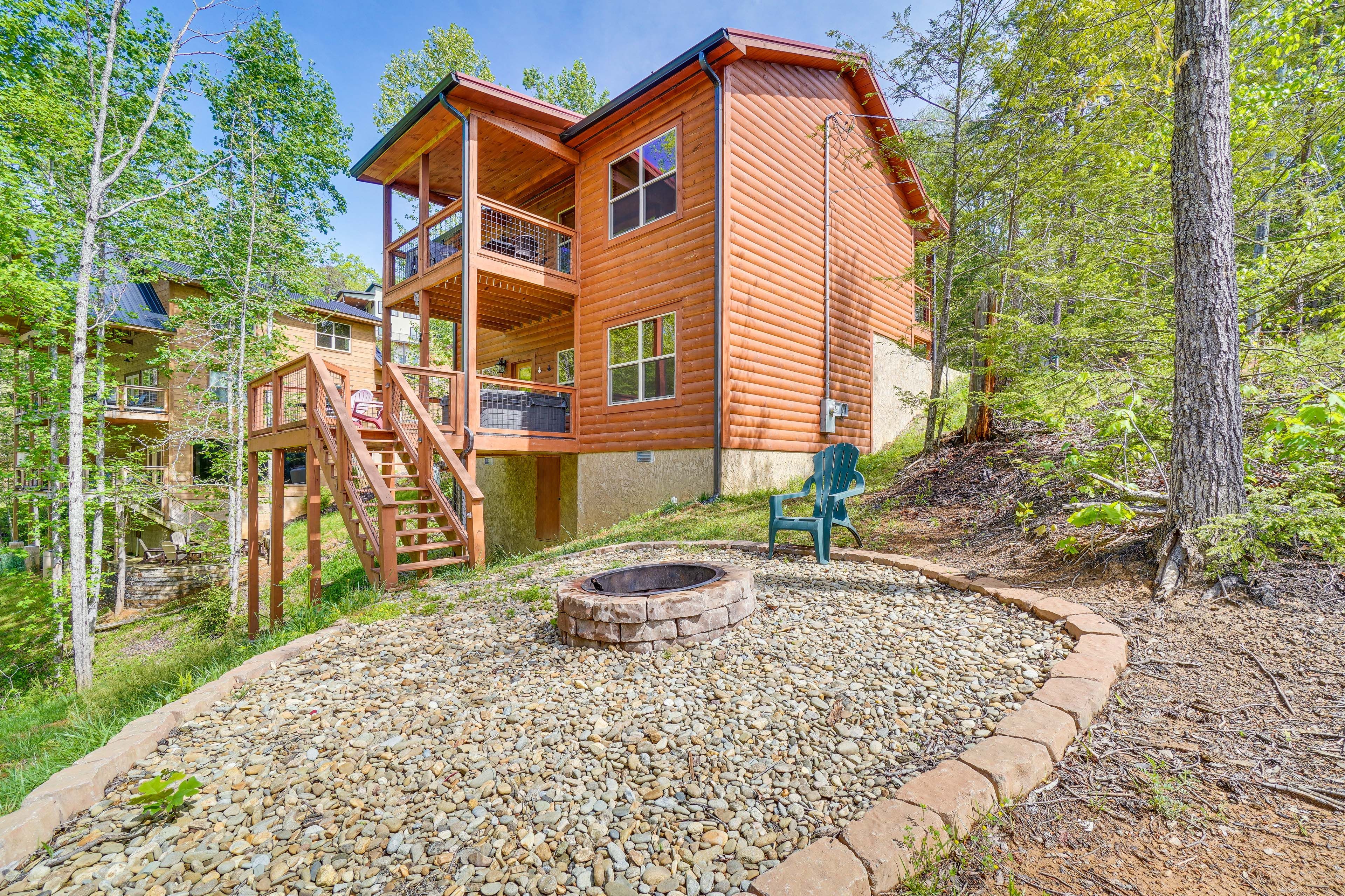Property Exterior | 2-Story Cabin | Private Hot Tub