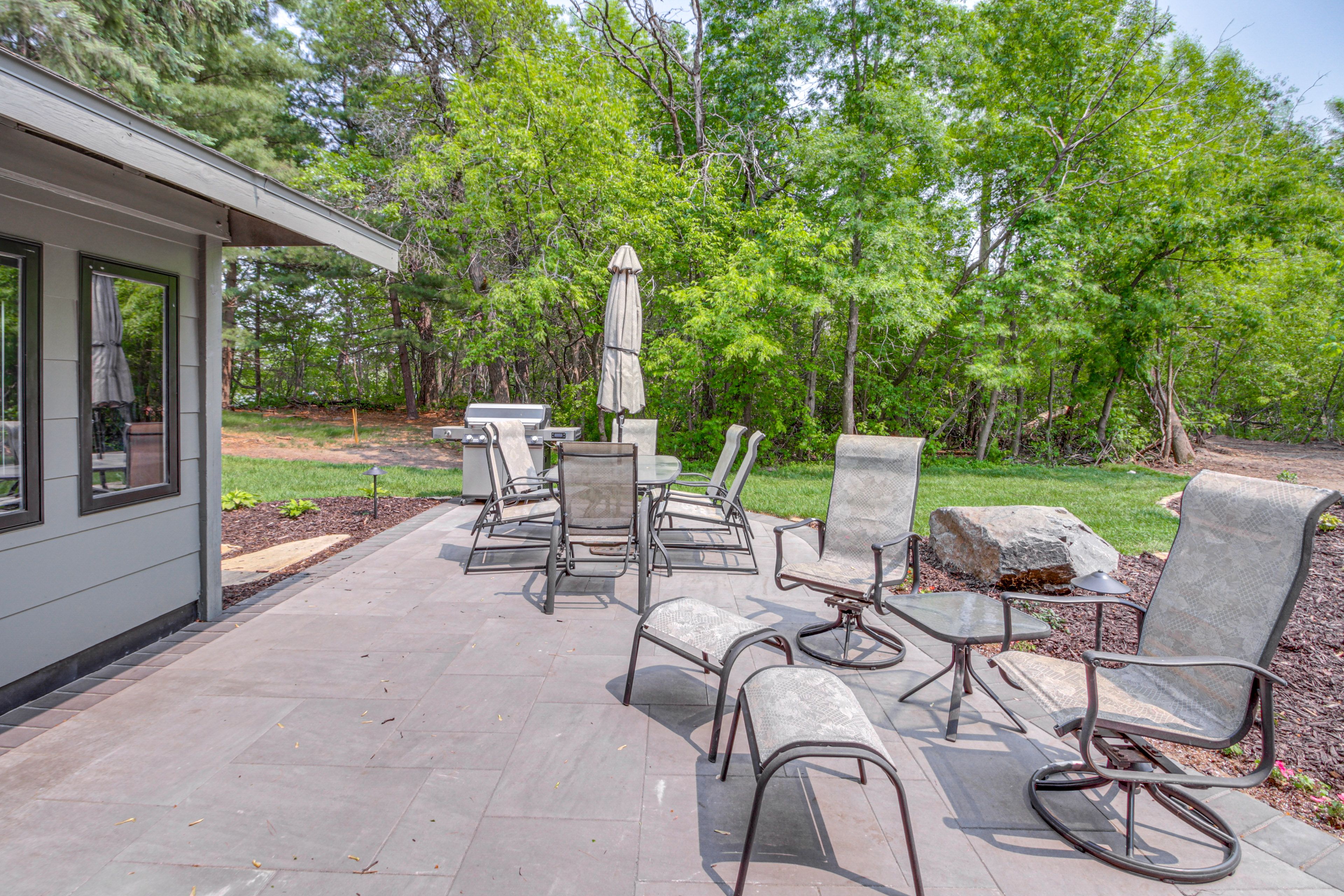 Patio | Gas Grill | Private Beach | Dock | 2-Story Home