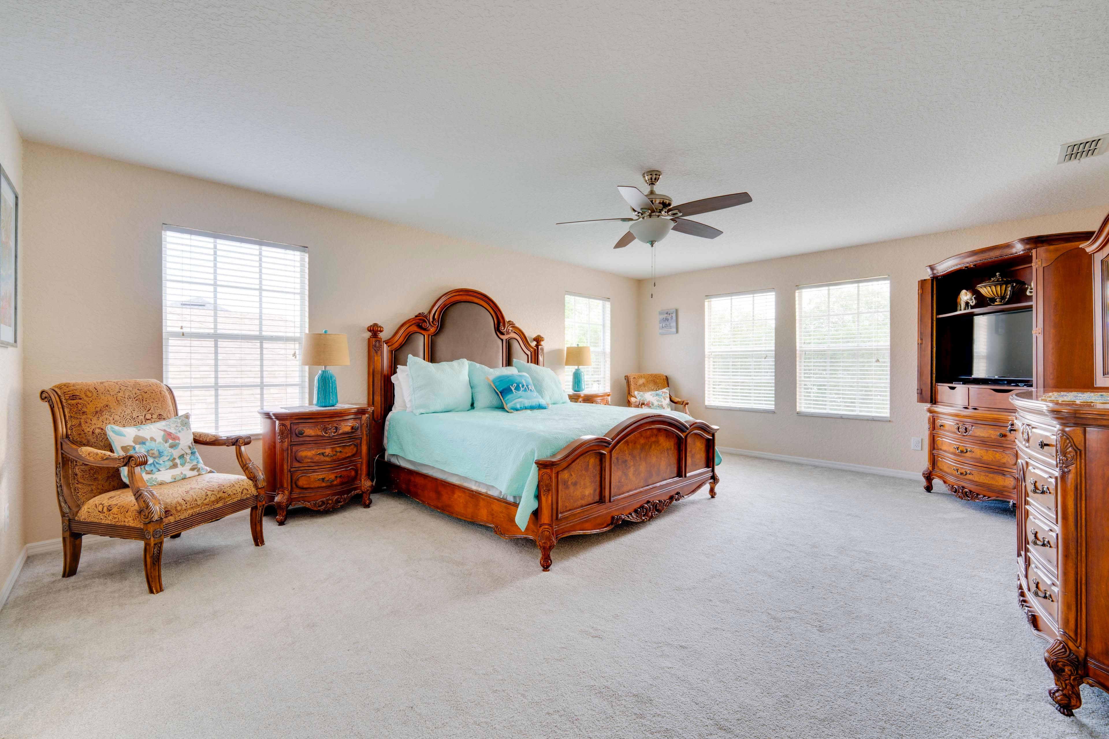 Bedroom 1 | 2nd Floor | King Bed | Linens Provided | Flat-Screen TV