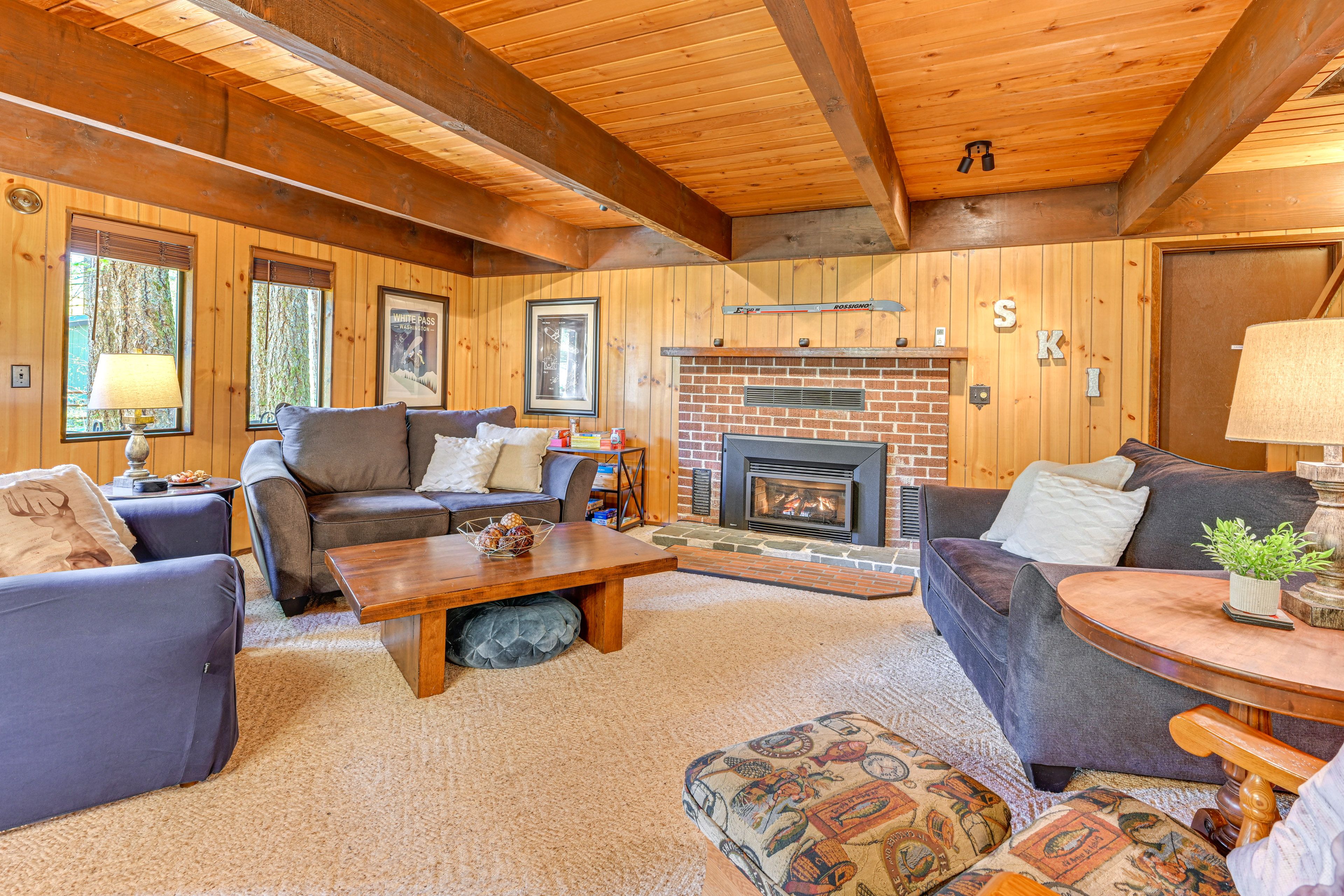 Living Room | 2-Story Cabin | Gas Fireplace | Radiant Floor Heating