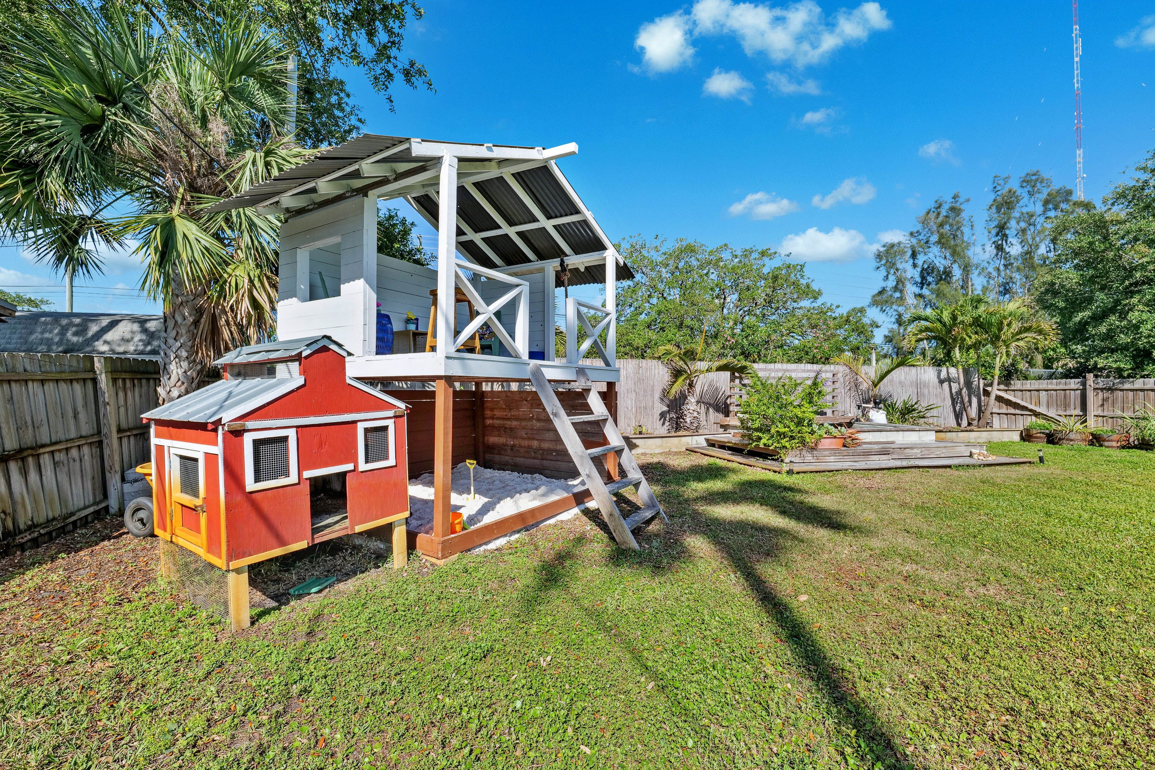 House Exterior | Kids' Playhouse w/ Sandbox | Koi Pond
