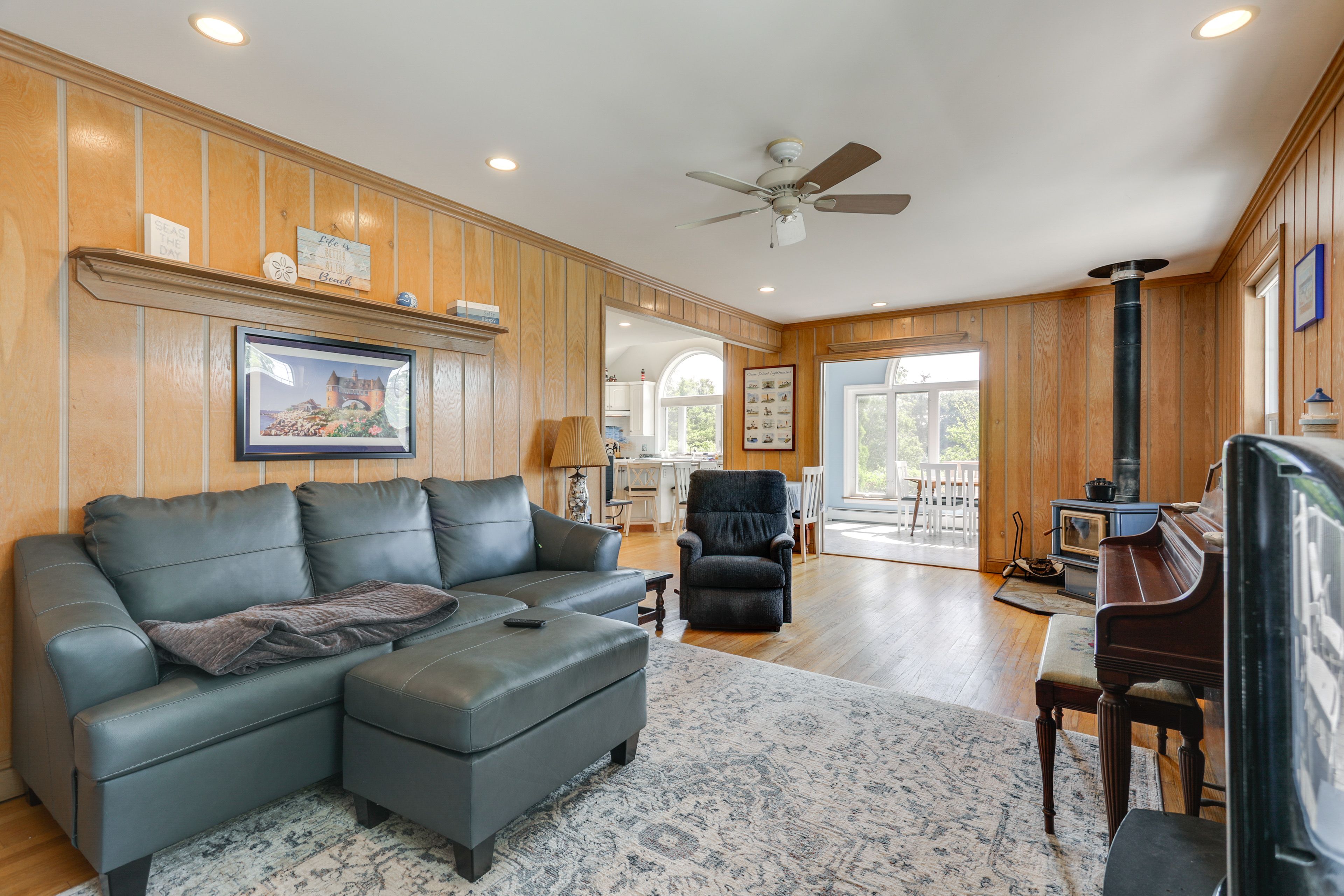 Living Room | 2-Story Home | Radiant Heating | Wood-Burning Stove