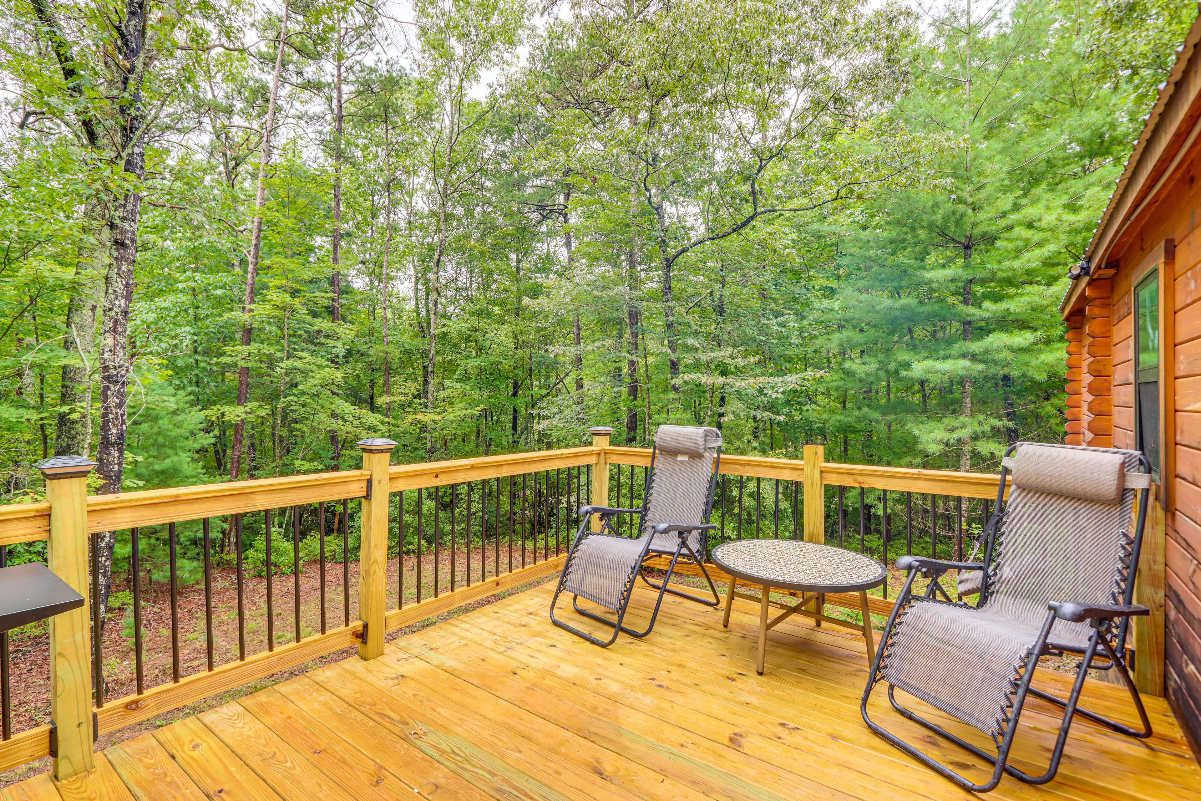 Back Deck | Scenic Forest Views | Single-Story Cabin