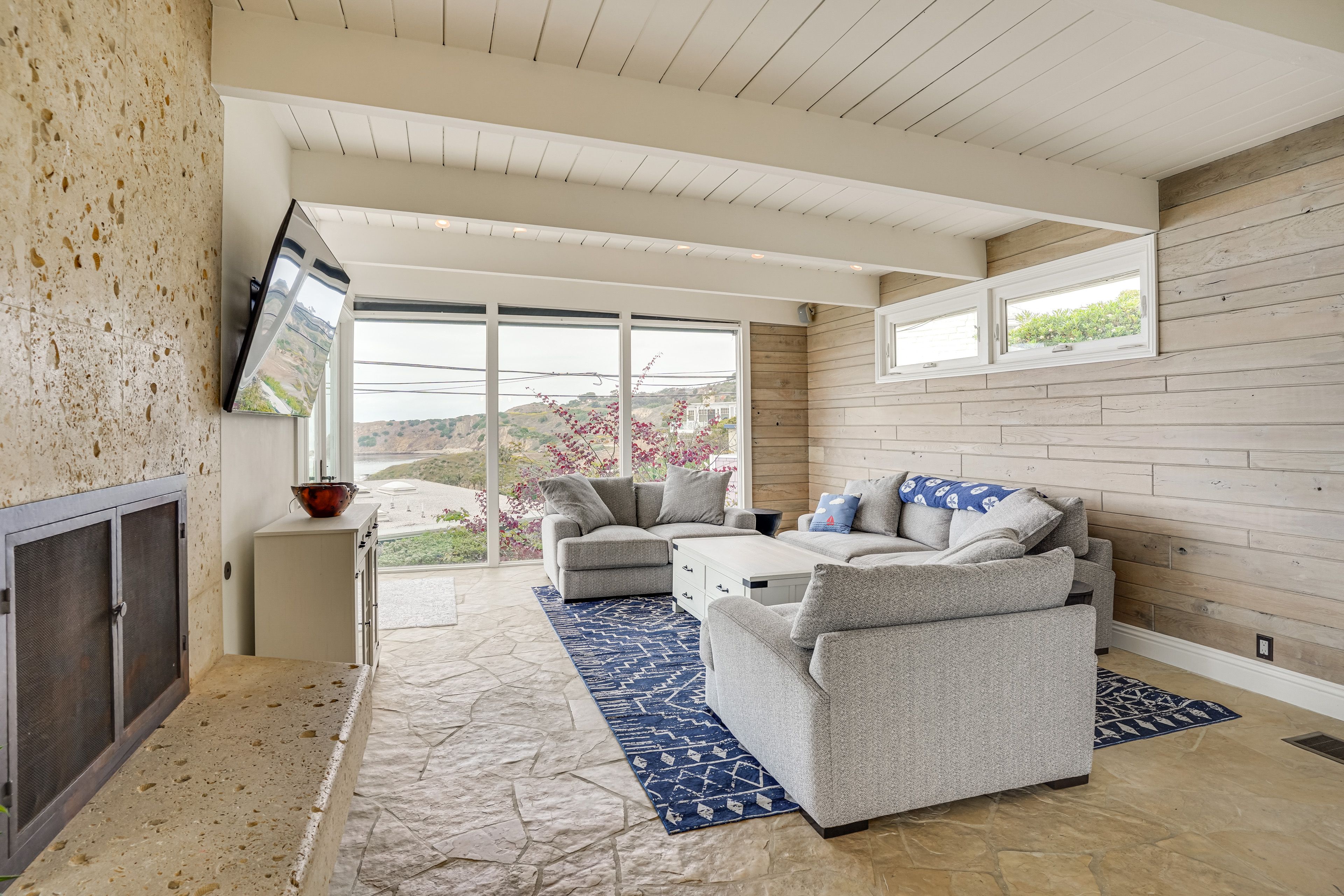 Living Room | 2-Story Home | Ocean & Beach Views | Smart TV | Fireplace