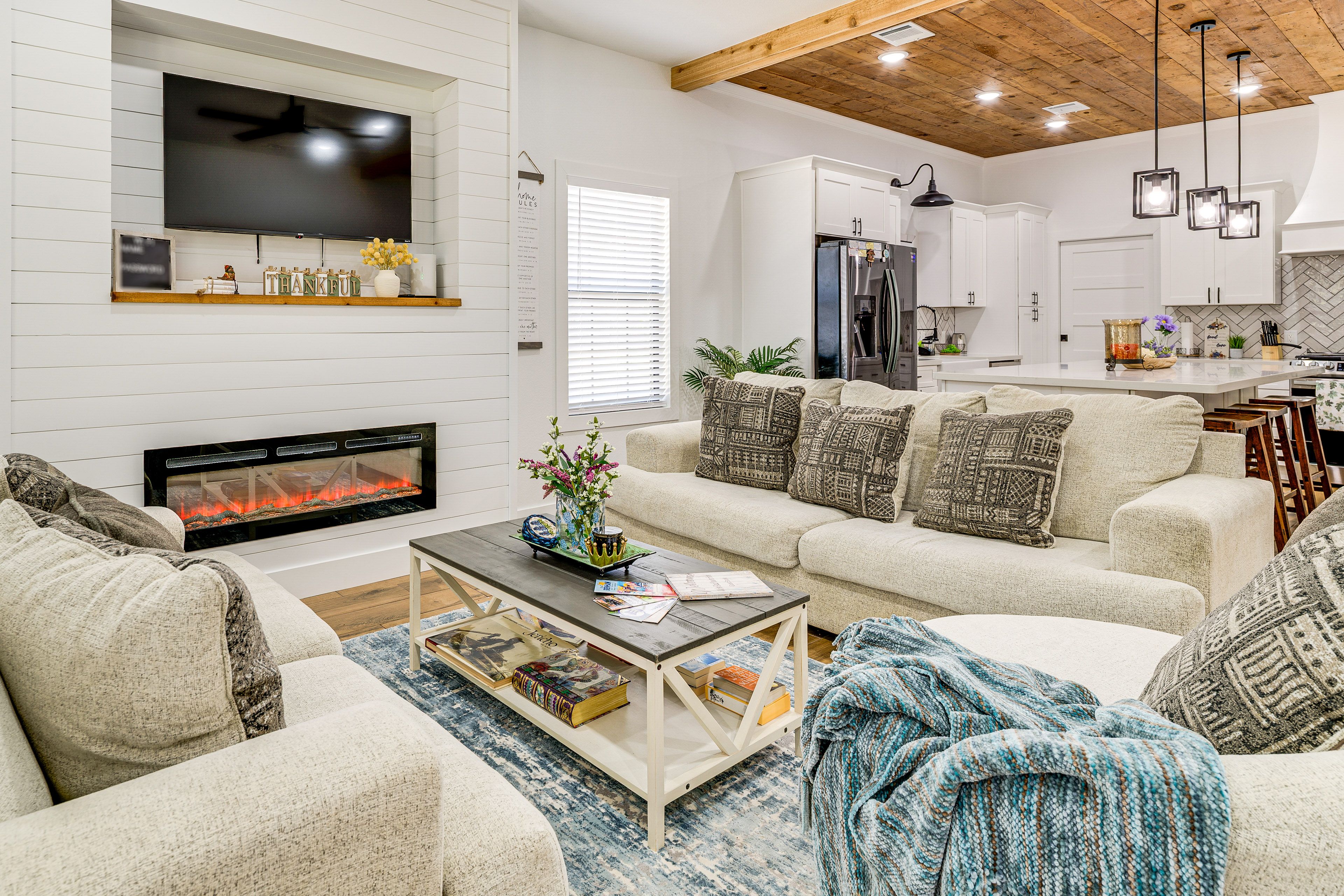 Living Room | Electric Fireplace | Central Heat & A/C | Free WiFi