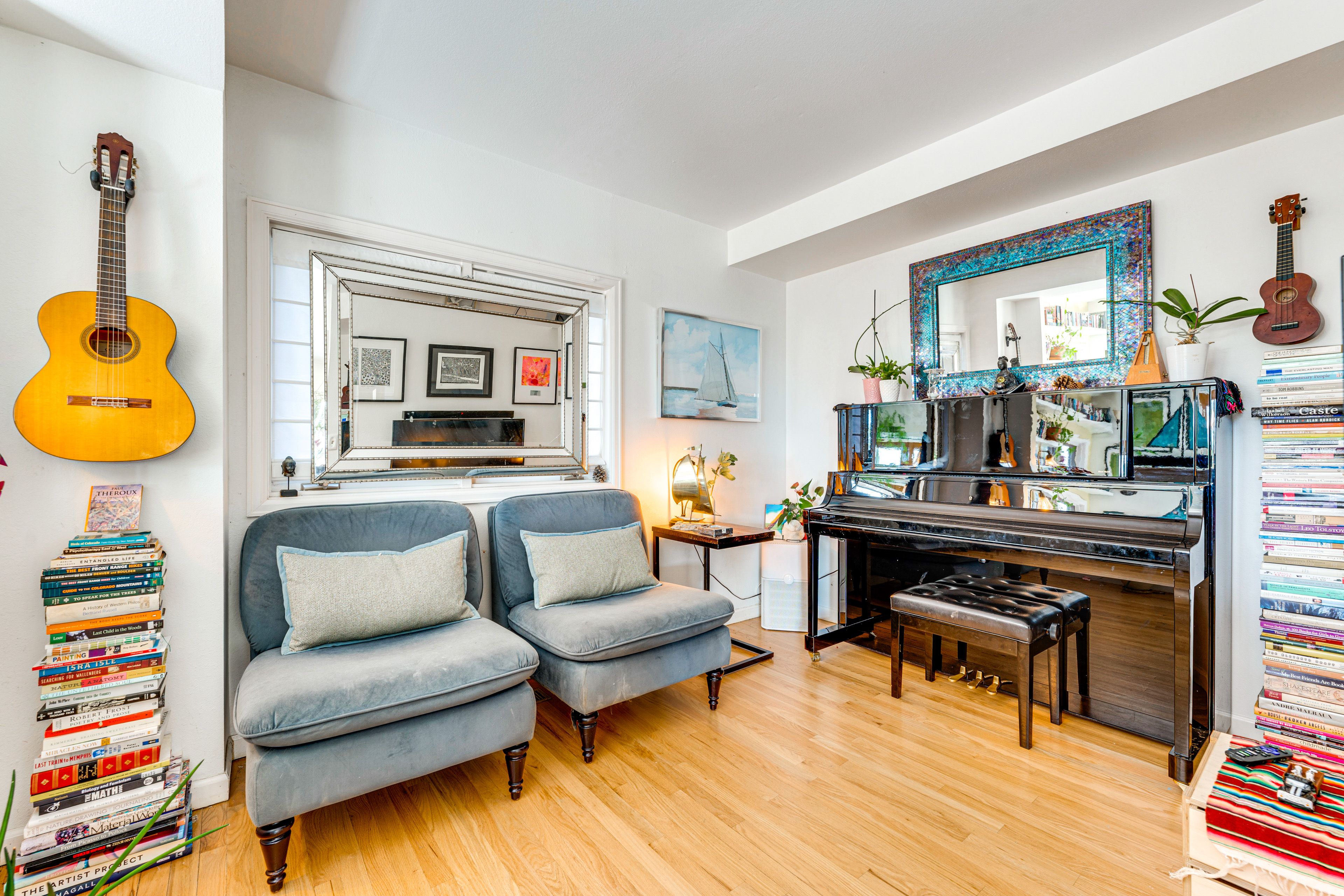 Media Room | 1st Floor | Piano | Books | Smart TV w/ Cable