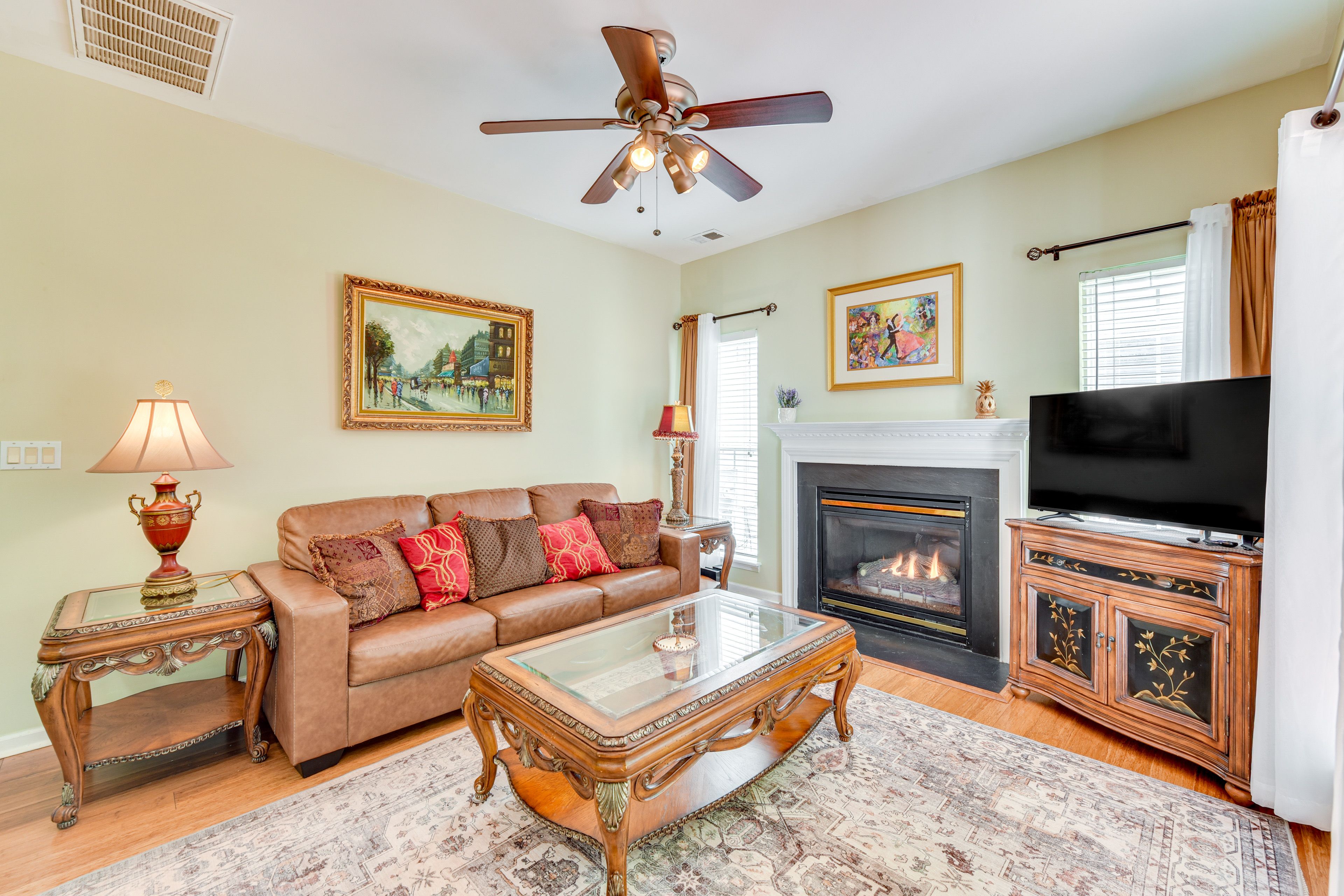 Living Room | 2-Story Home | Electric Fireplace | Smart TV