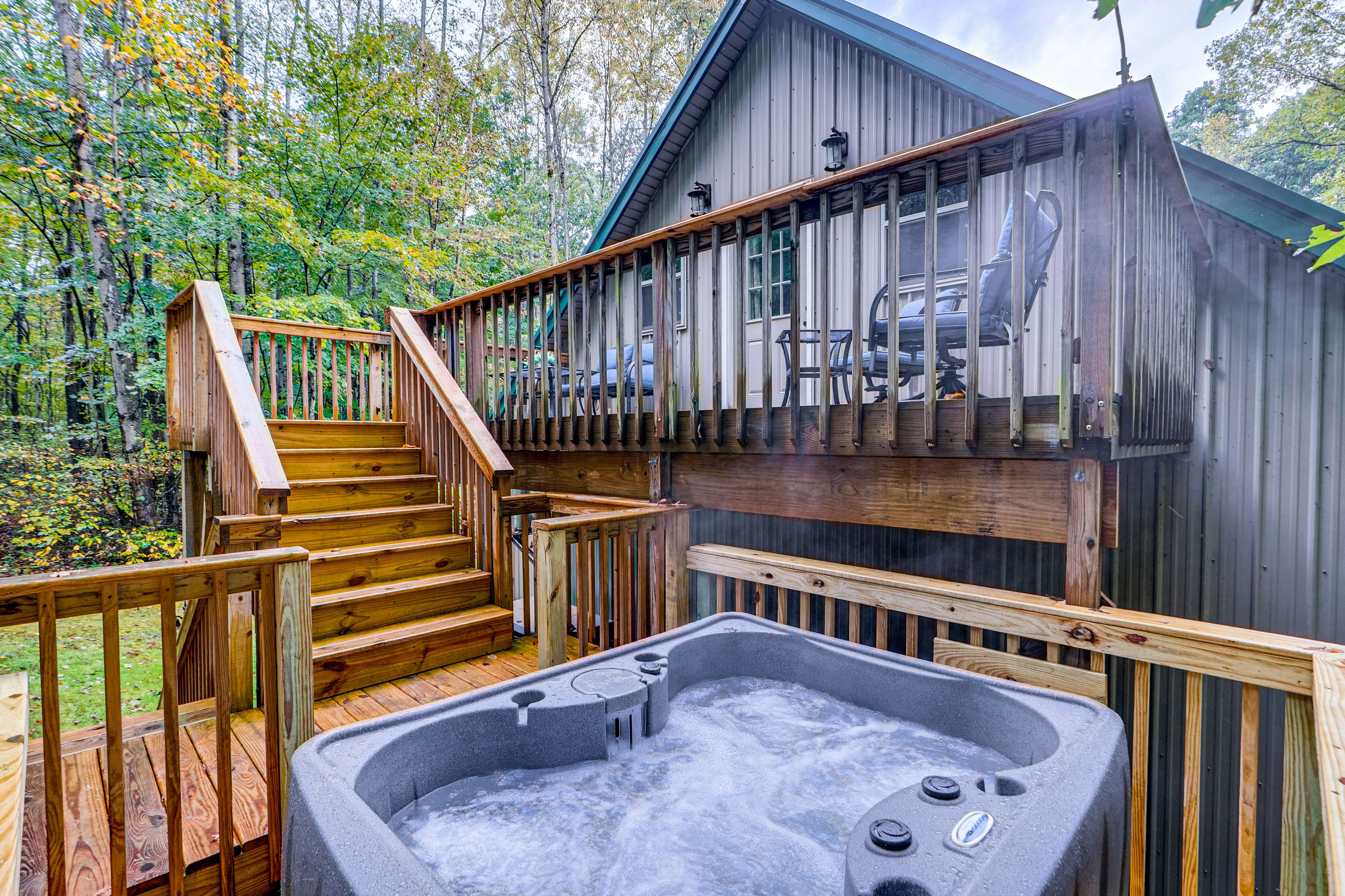 Lower Deck | 2-Story Cabin | Private Hot Tub