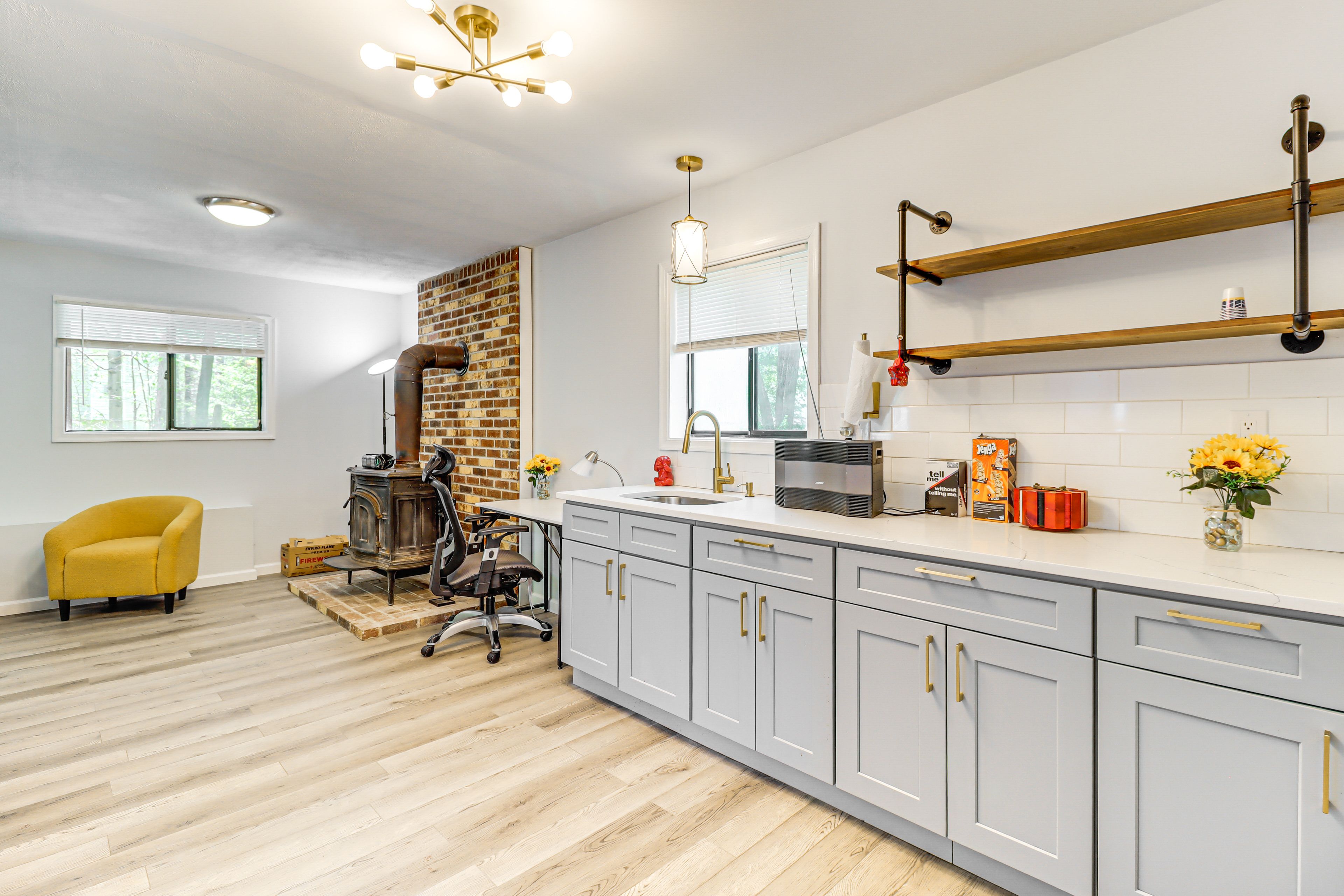 Den | Electric Heat | Wood-Burning Stove | Workspace | Lower Floor