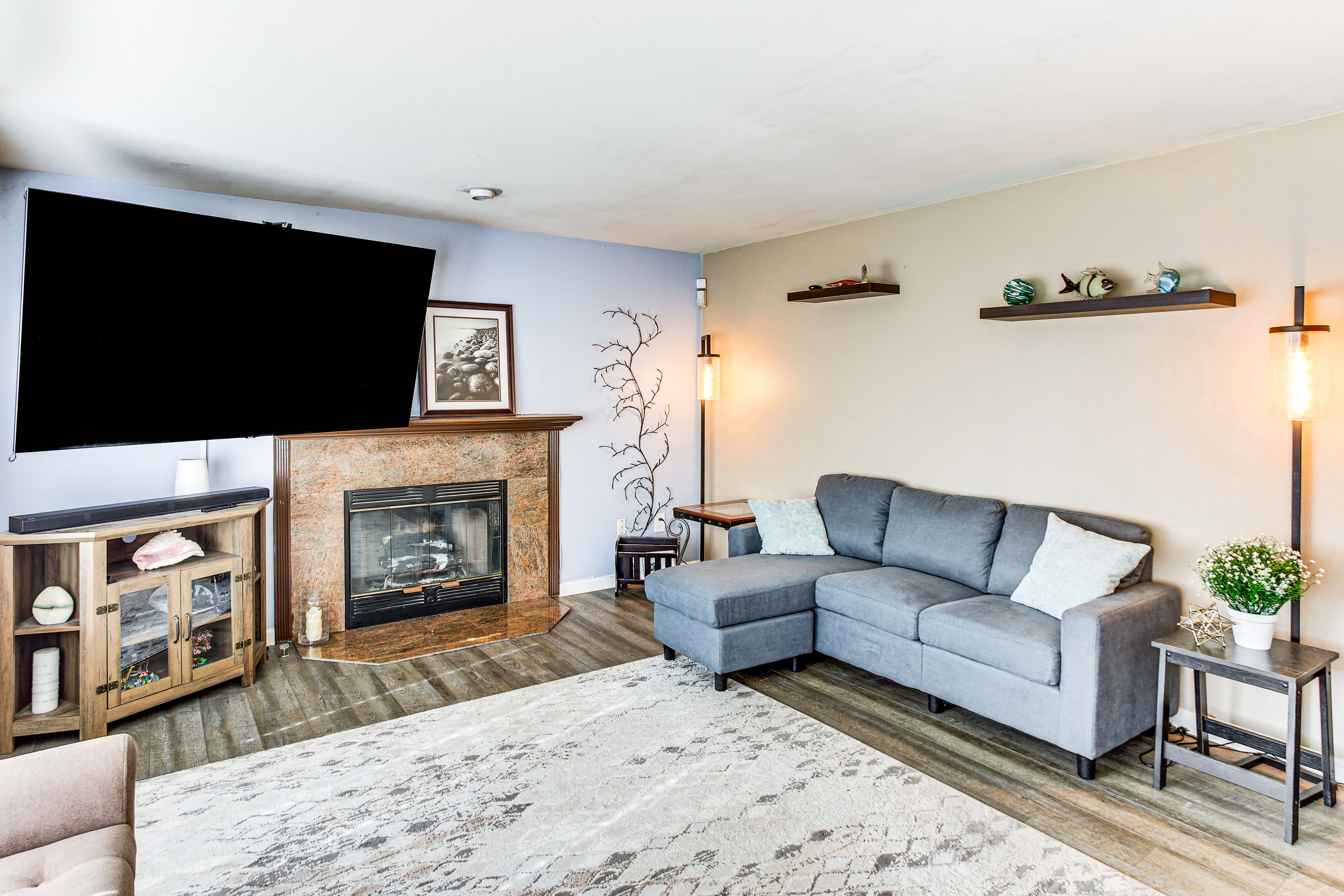 Living Room | 2-Story Home | Smart TV | Fireplace