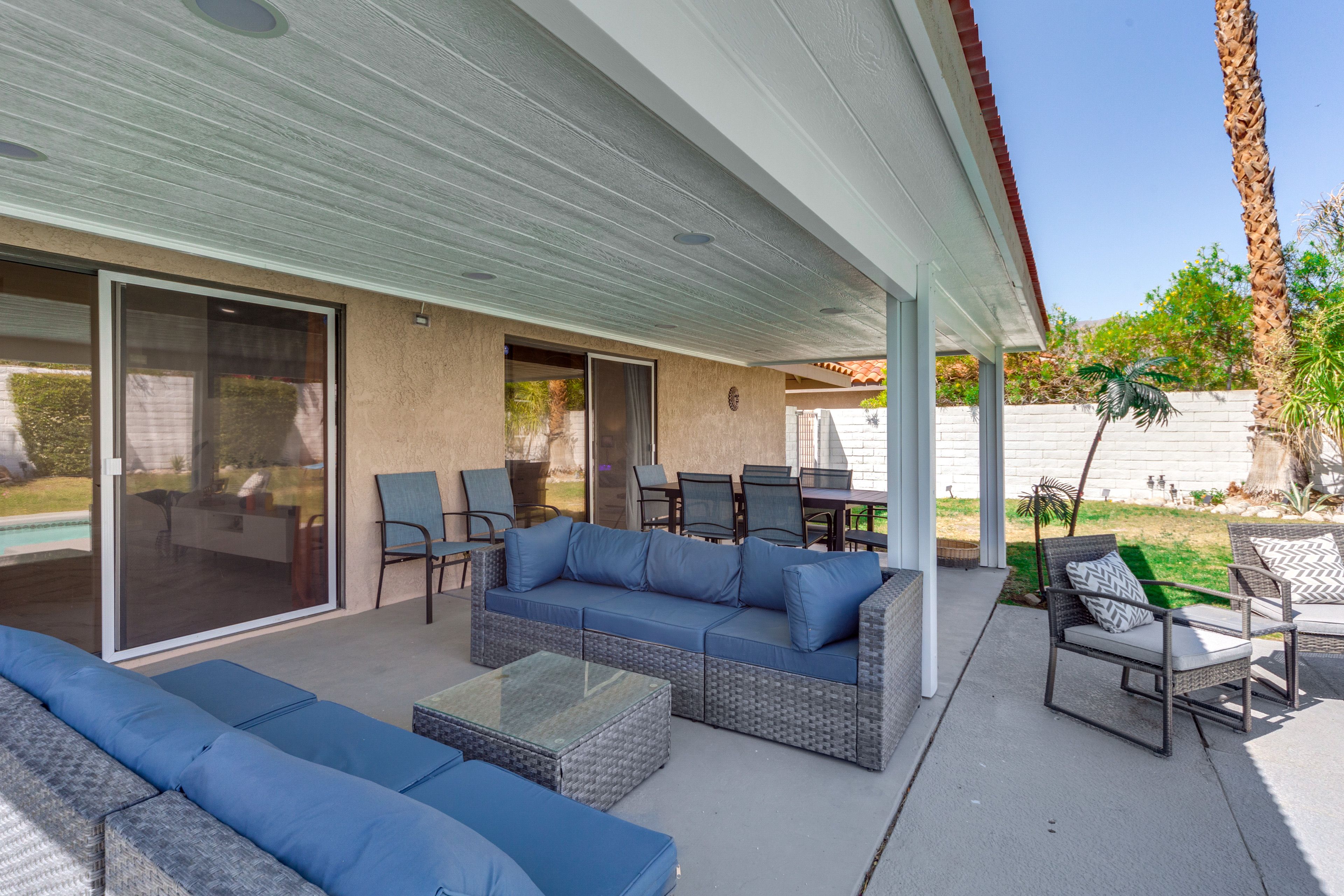 Fenced-In Yard | Dining Table | Pool & Hot Tub | Lounge Chairs