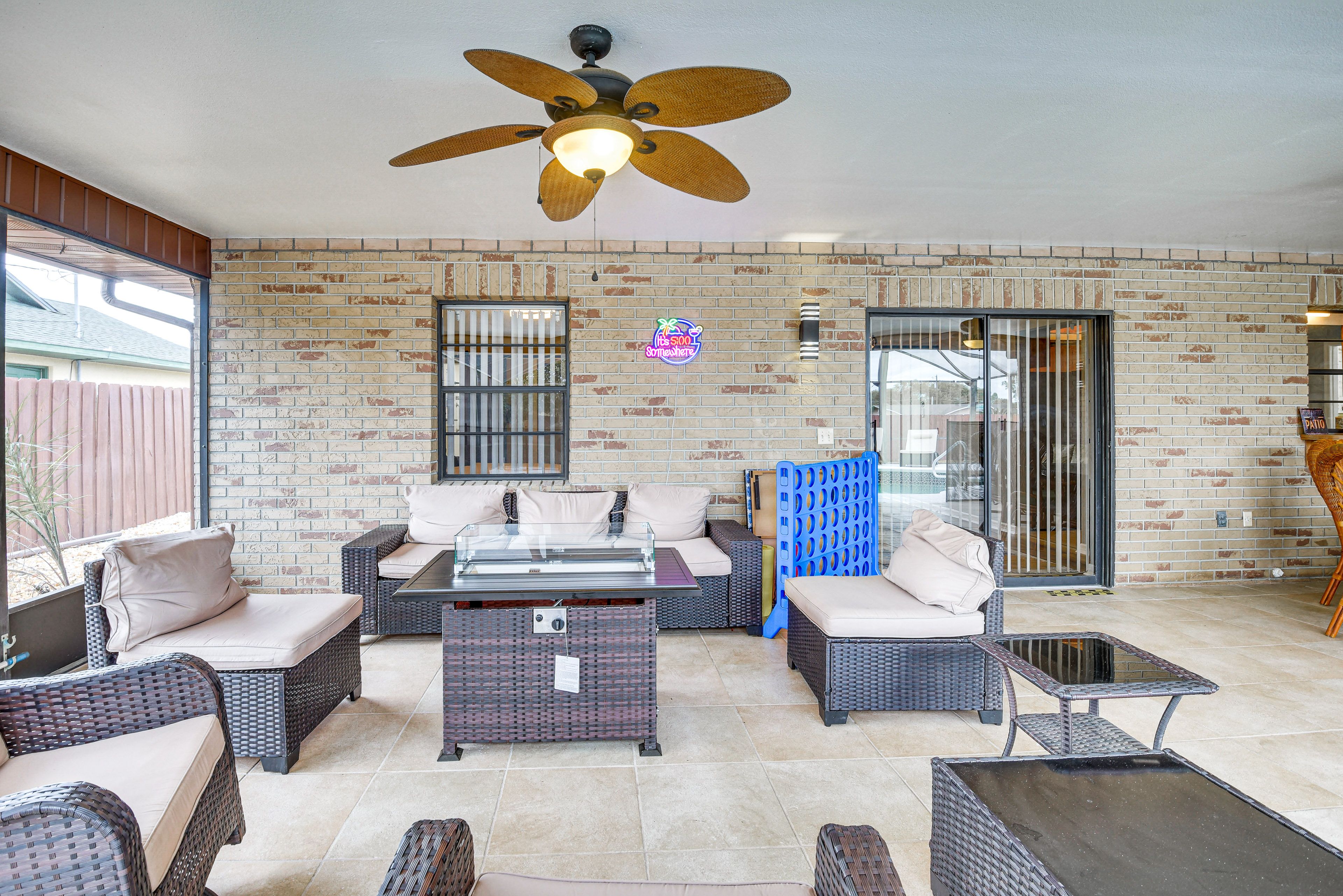 Furnished Patio | Connect 4 Game & Cornhole