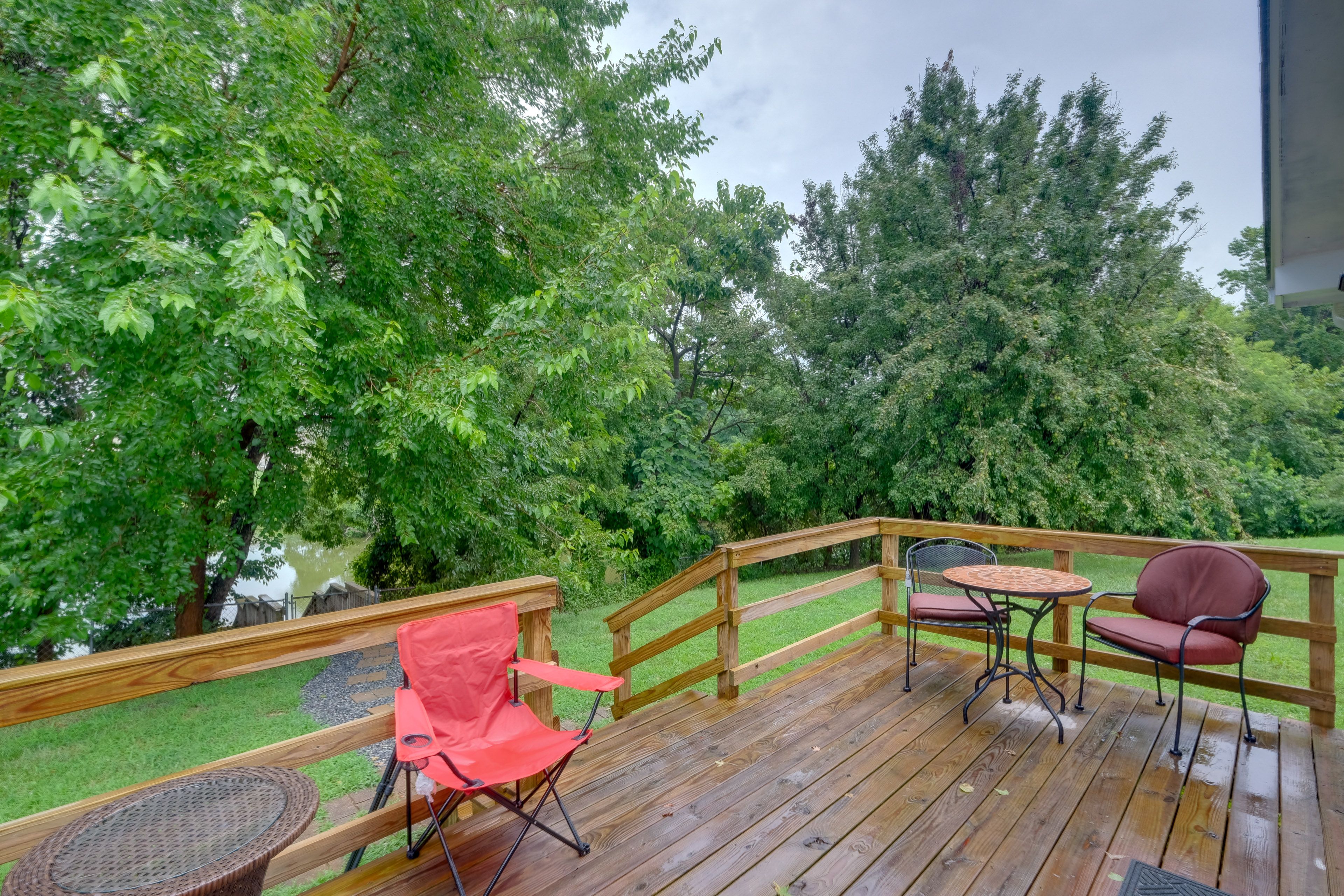 Shared Deck | Single-Story Home | Lake Views