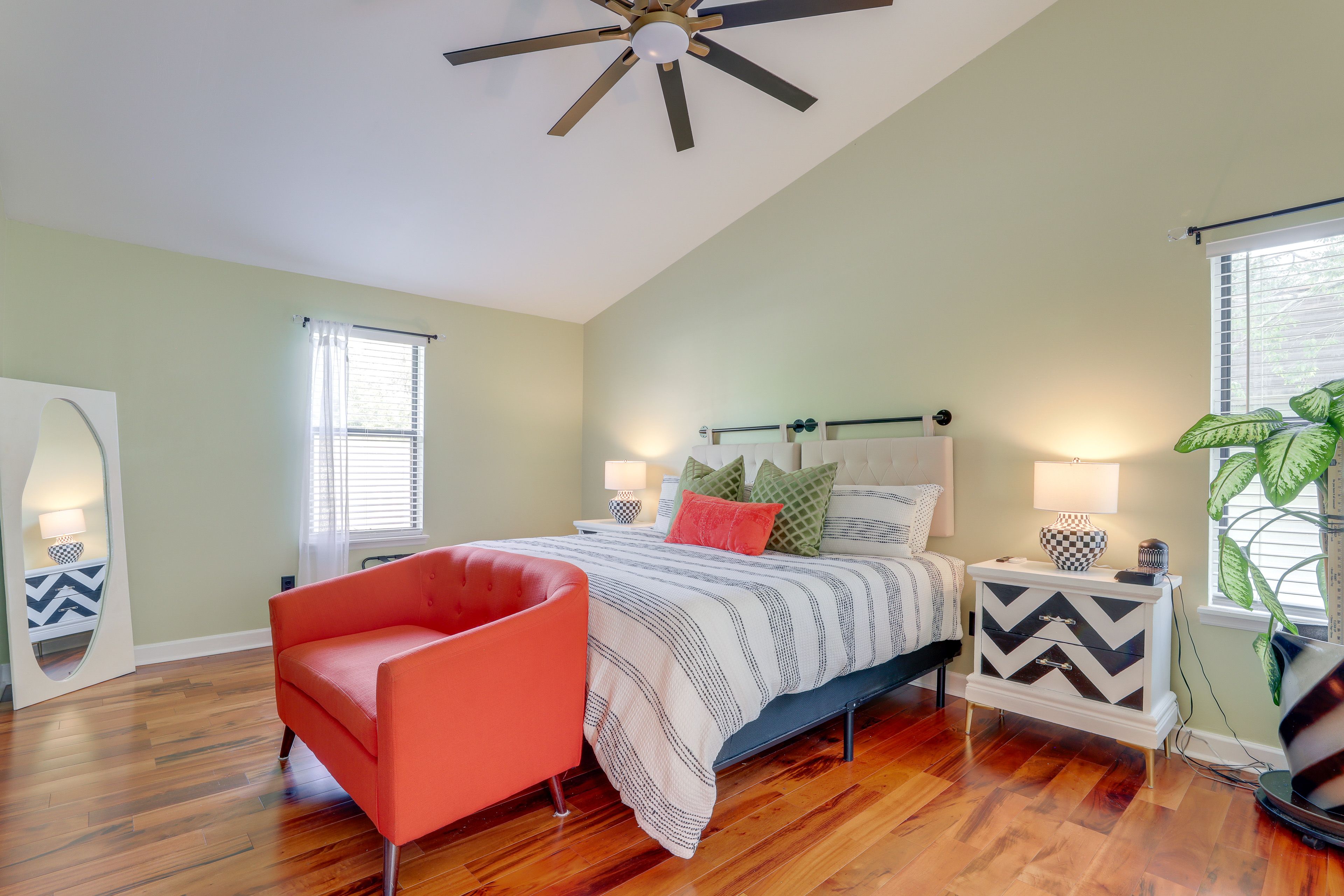 Bedroom 1 | 2nd Floor | King Bed | Linens Provided | Electric Fireplace