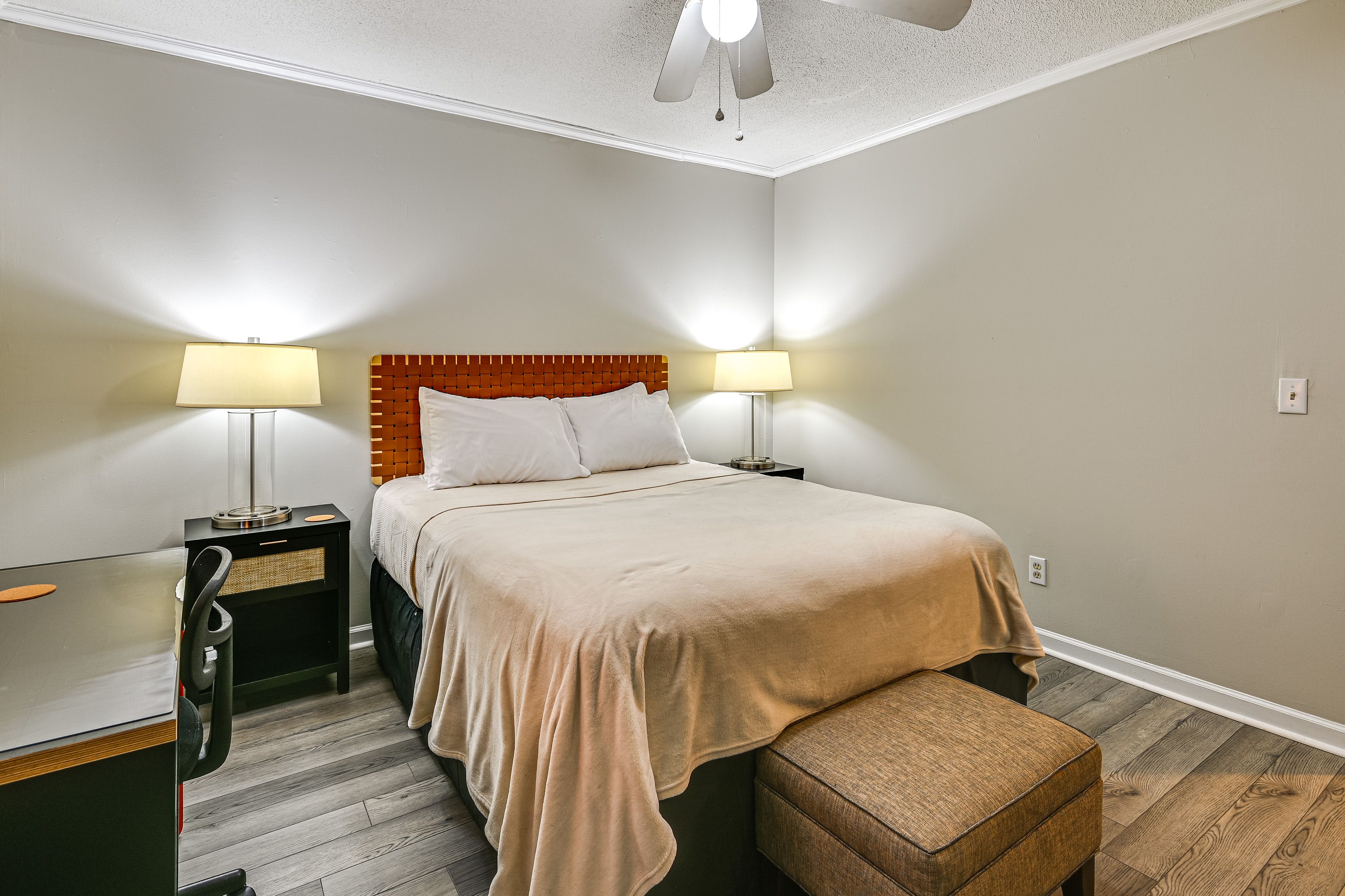 Bedroom 1 | 2nd Floor | Queen Bed | Linens Provided | Smart TV | Desk