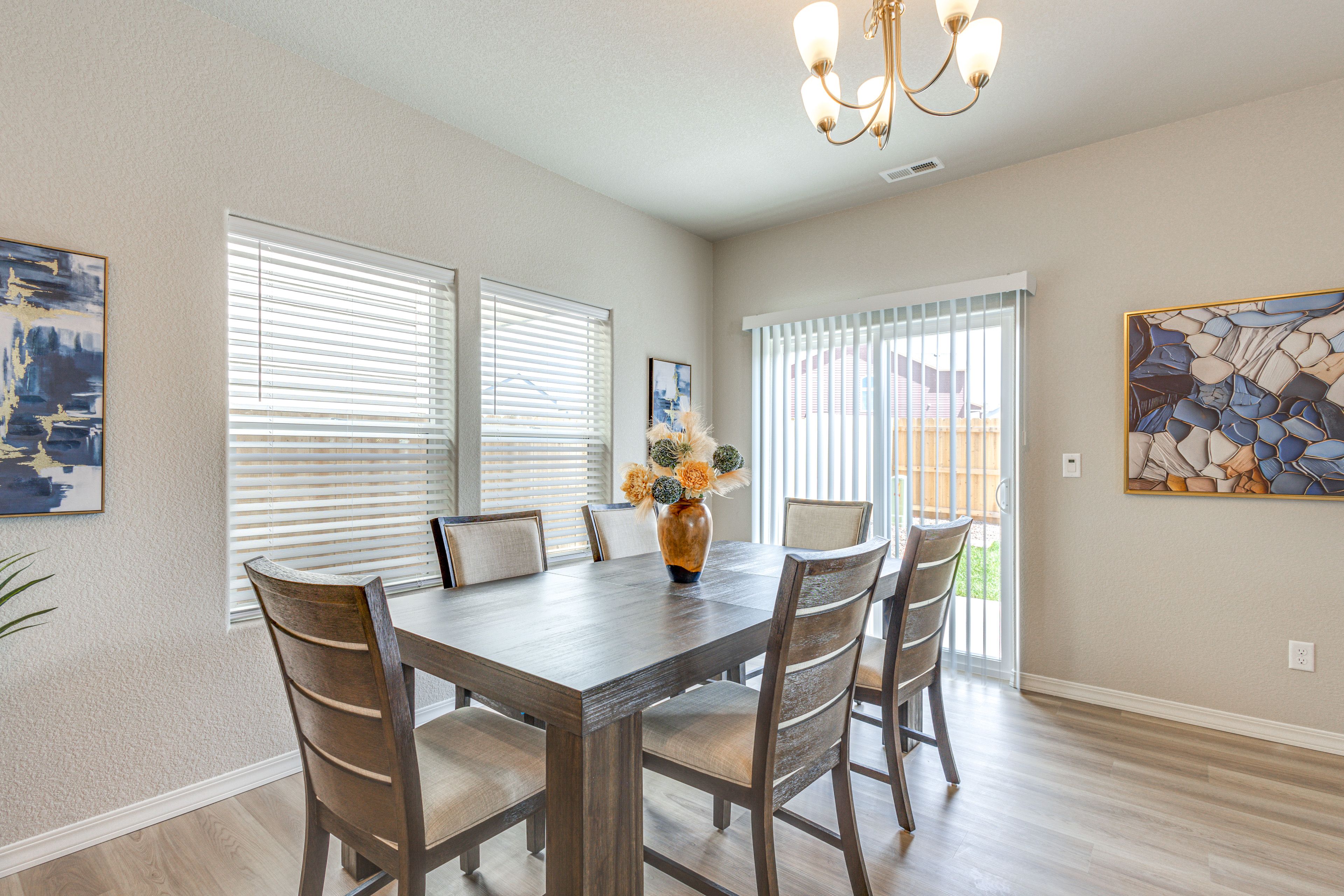 Dining Area | Dishware & Flatware | Central A/C & Heat | 1st Floor