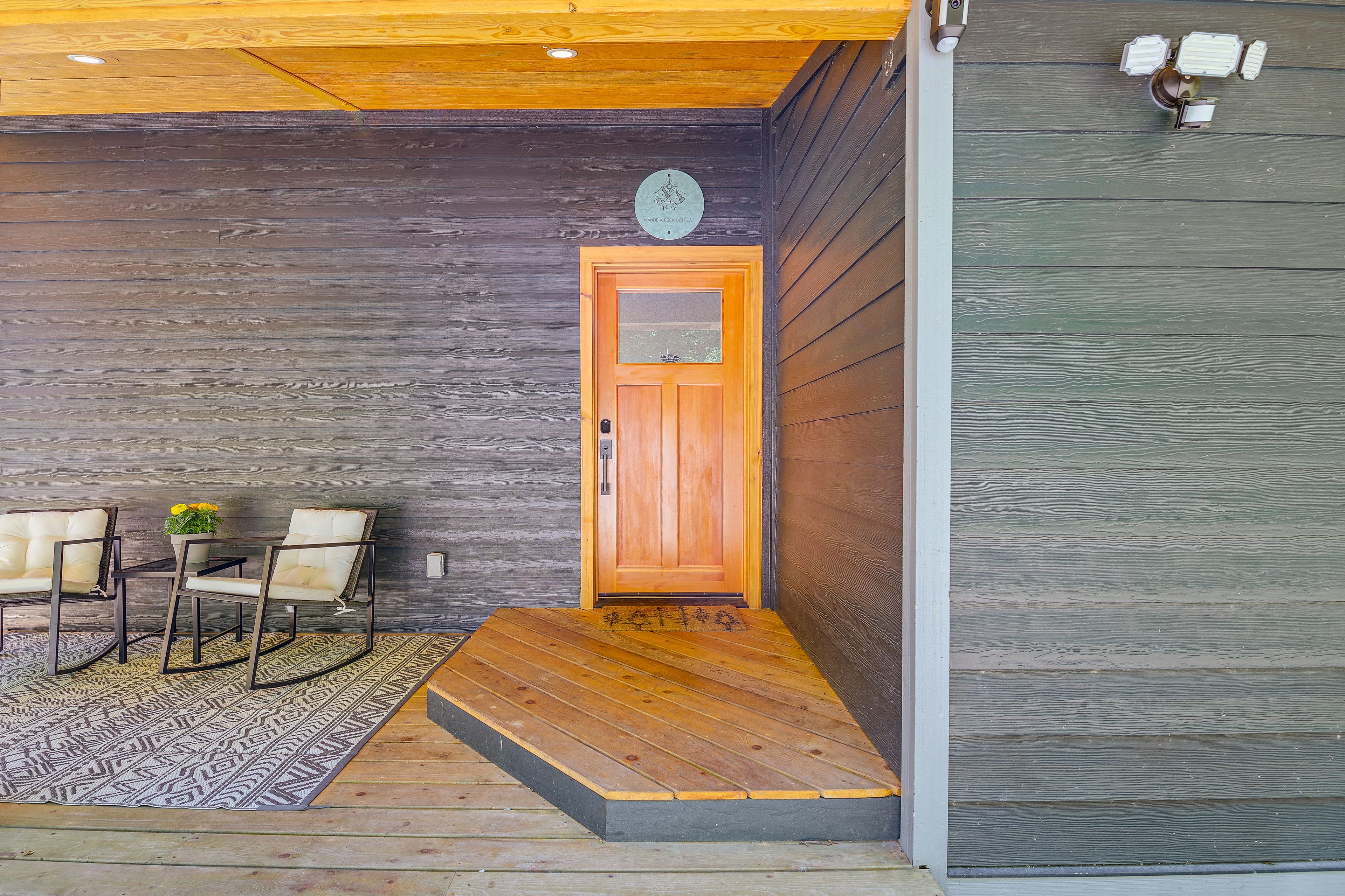 Cabin Exterior | Keyless Entry | Furnished Porch