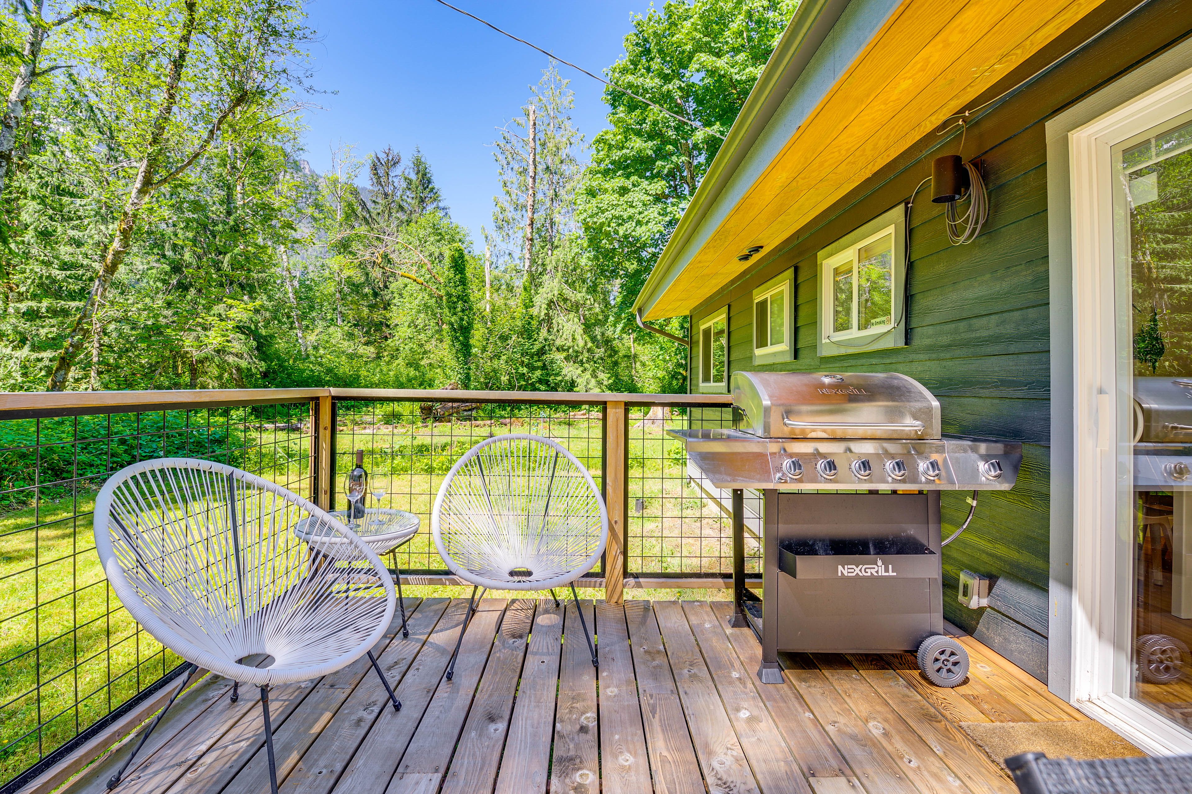 Cabin Exterior | Furnished Deck | Dining Area | Gas Grill