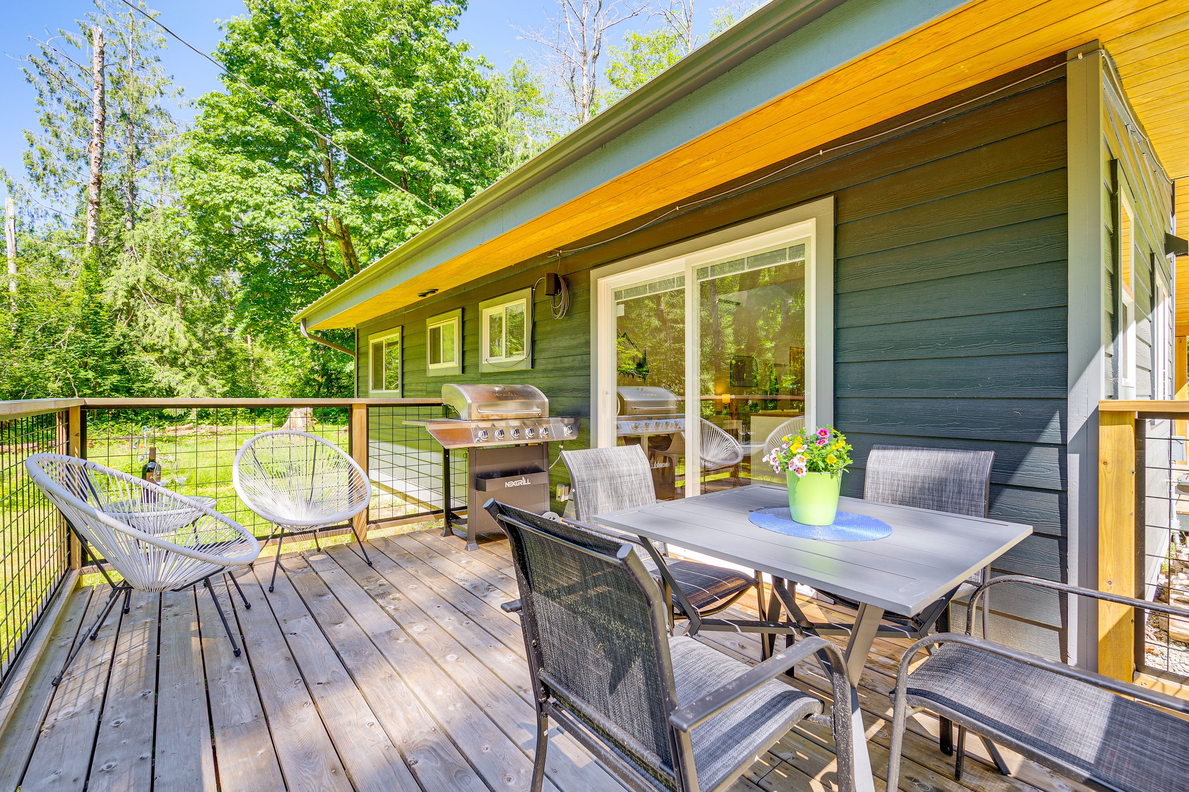 Cabin Exterior | Furnished Deck | Dining Area | Gas Grill