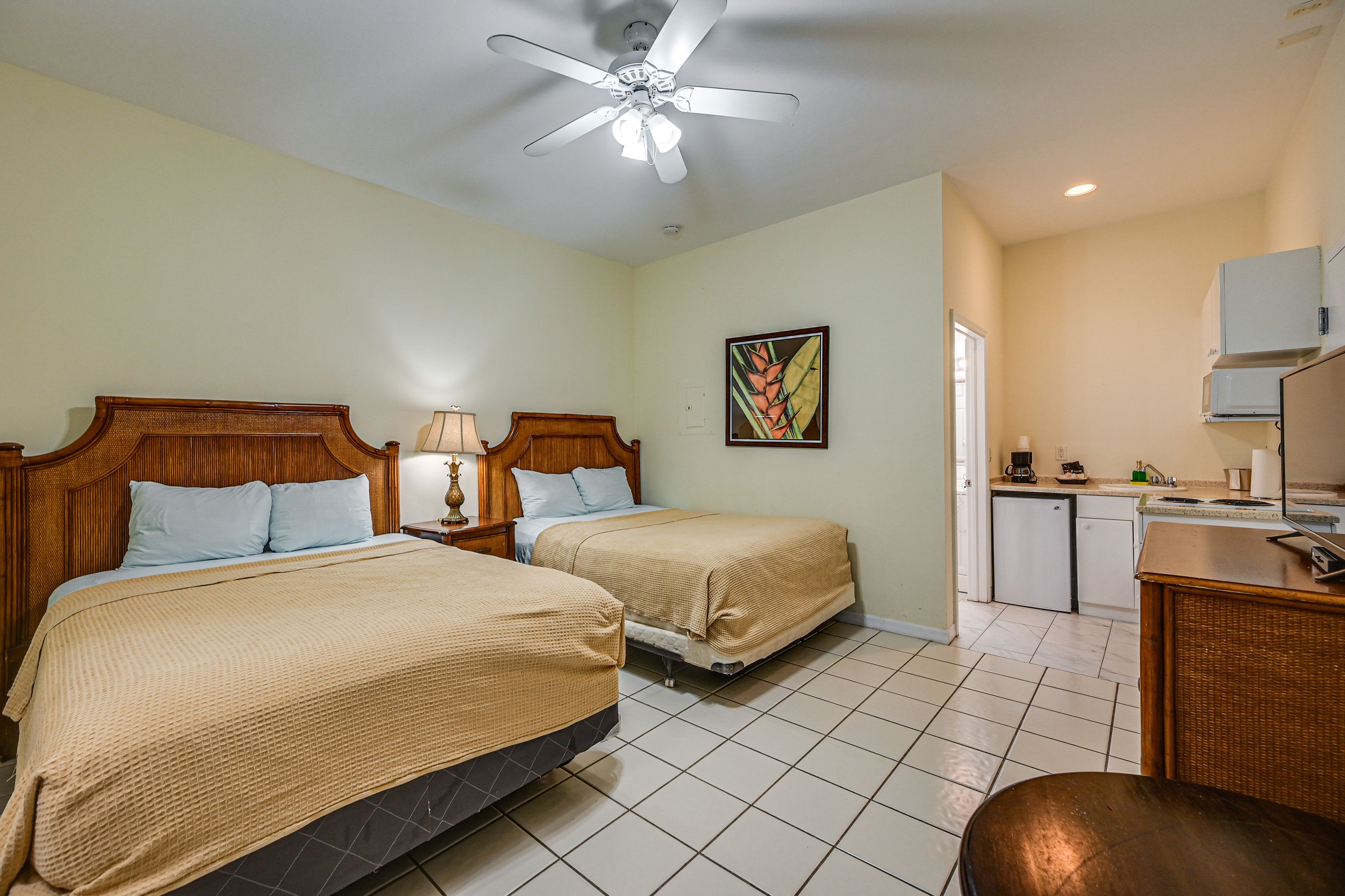 Studio | 2 Queen Beds | Free WiFi | Window A/C Unit | Central Heat
