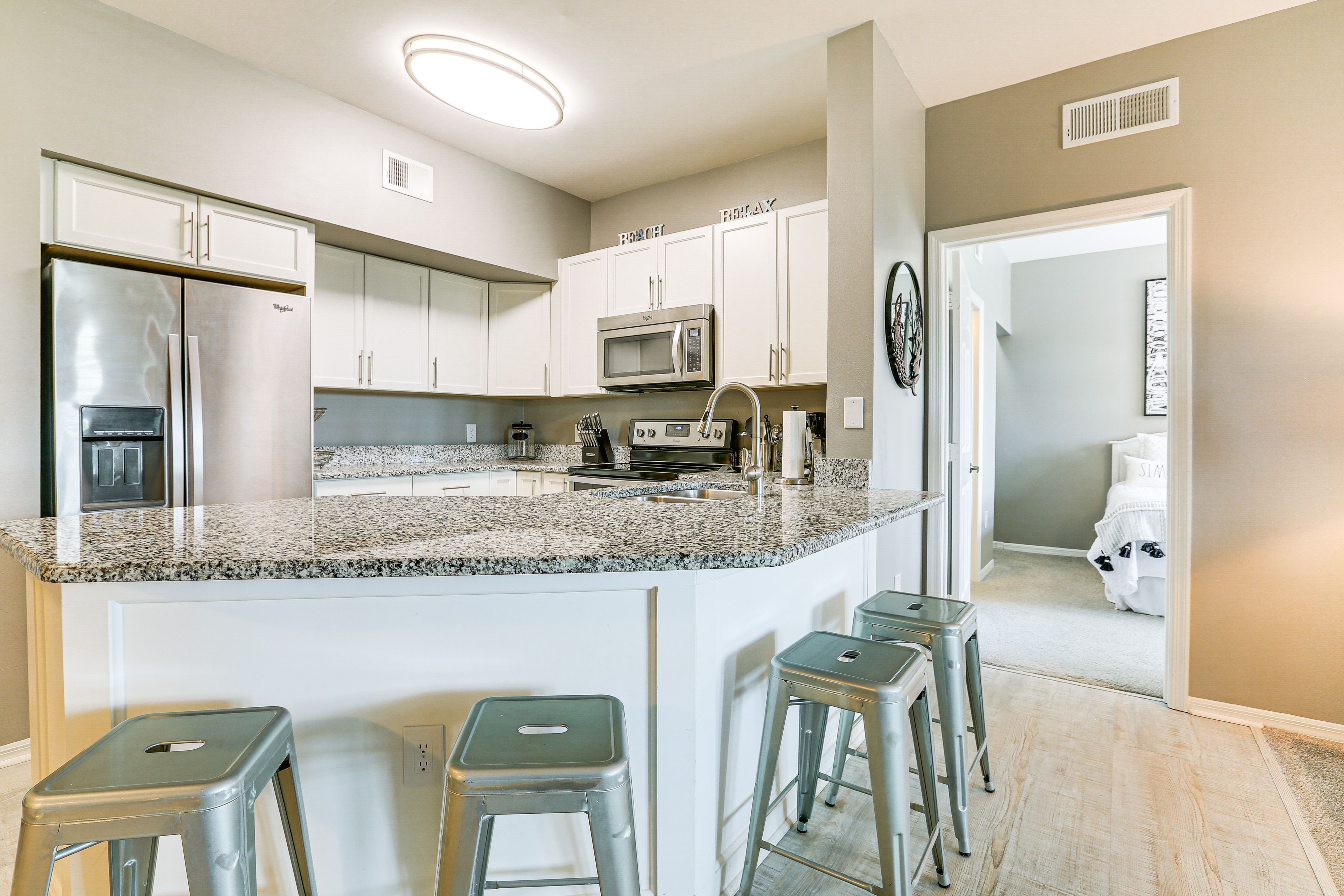 Kitchen | Single-Story Condo | In-Unit Laundry | Central Heating & A/C